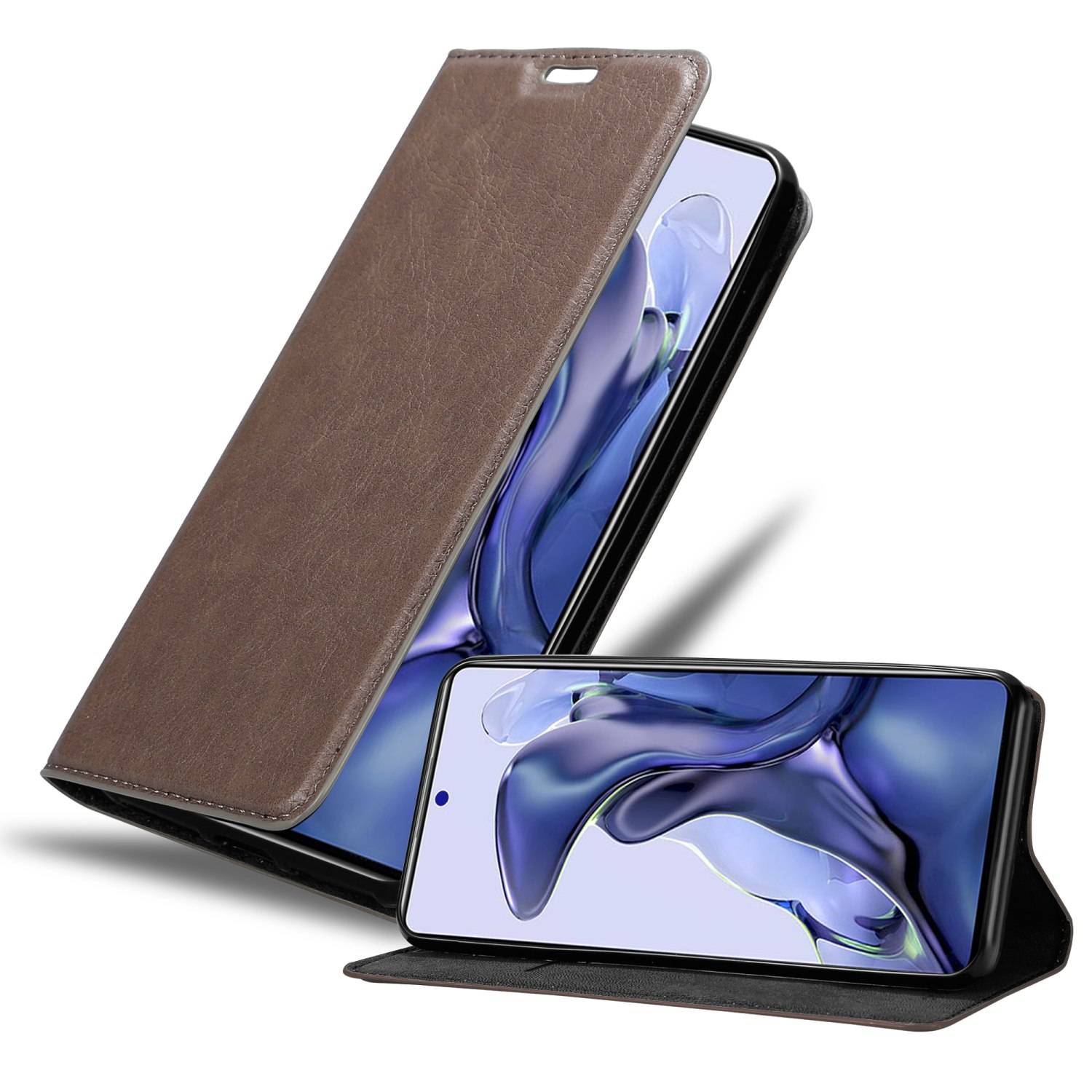 Cadorabo Hülle für Xiaomi 11T / 11T PRO Schutz Hülle in Braun Handyhülle Etui Case Cover Magnetverschluss