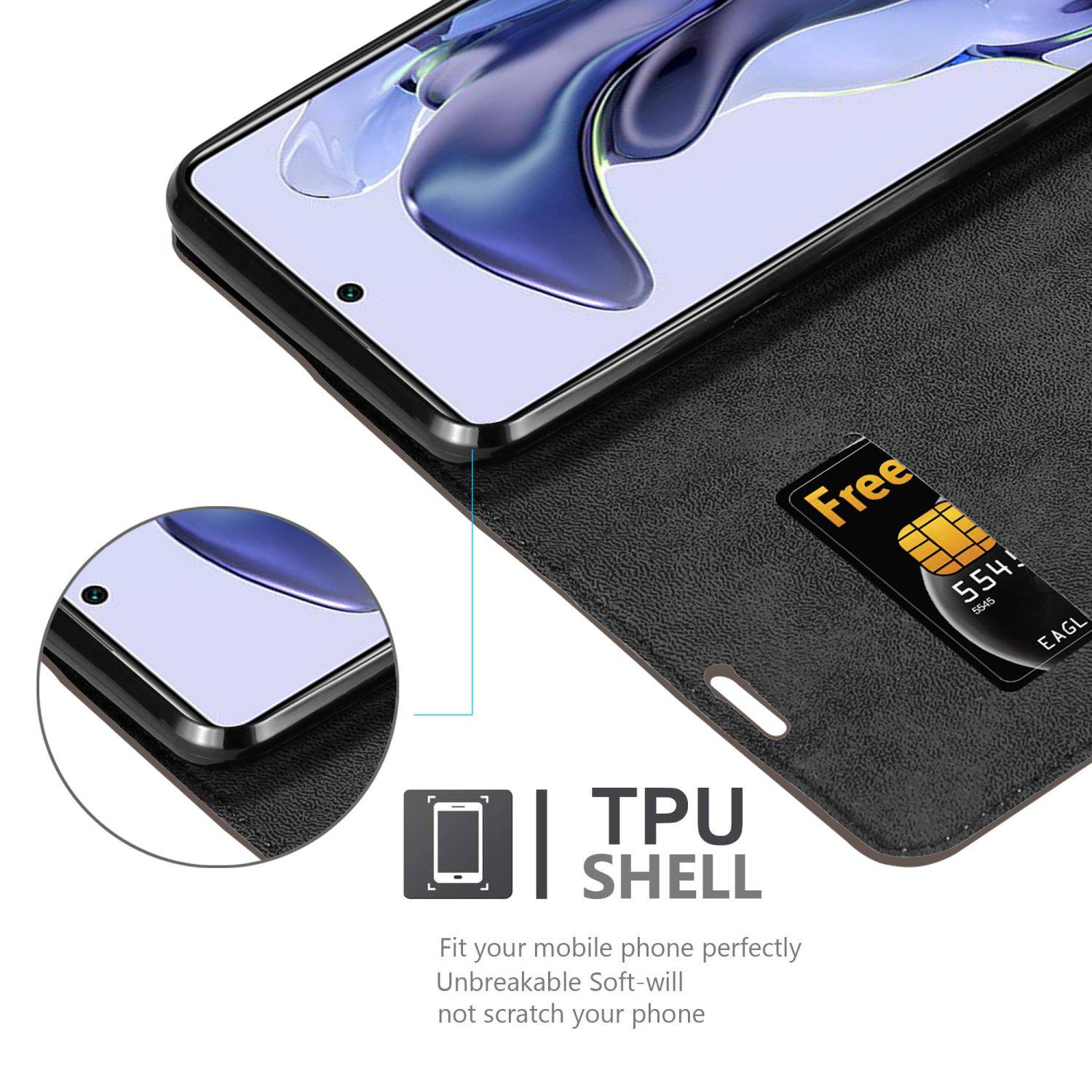 Cadorabo Hülle für Xiaomi 11T / 11T PRO Schutz Hülle in Braun Handyhülle Etui Case Cover Magnetverschluss