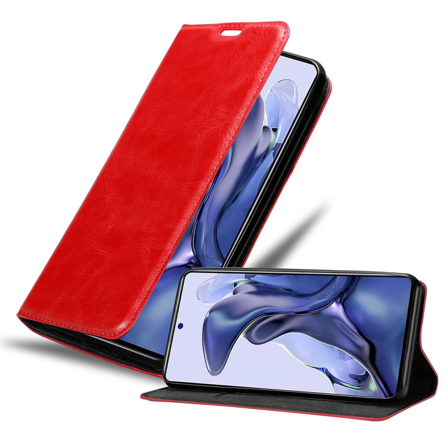 Cadorabo Hülle für Xiaomi 11T / 11T PRO Schutz Hülle in Rot Handyhülle Etui Case Cover Magnetverschluss