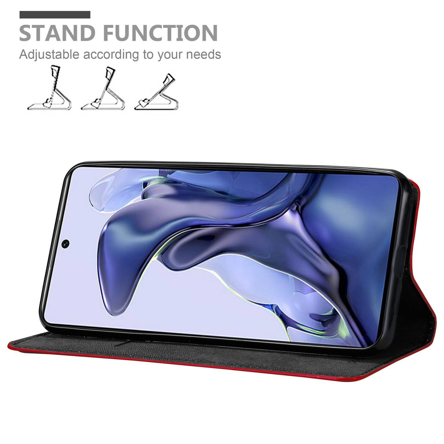 Cadorabo Hülle für Xiaomi 11T / 11T PRO Schutz Hülle in Rot Handyhülle Etui Case Cover Magnetverschluss