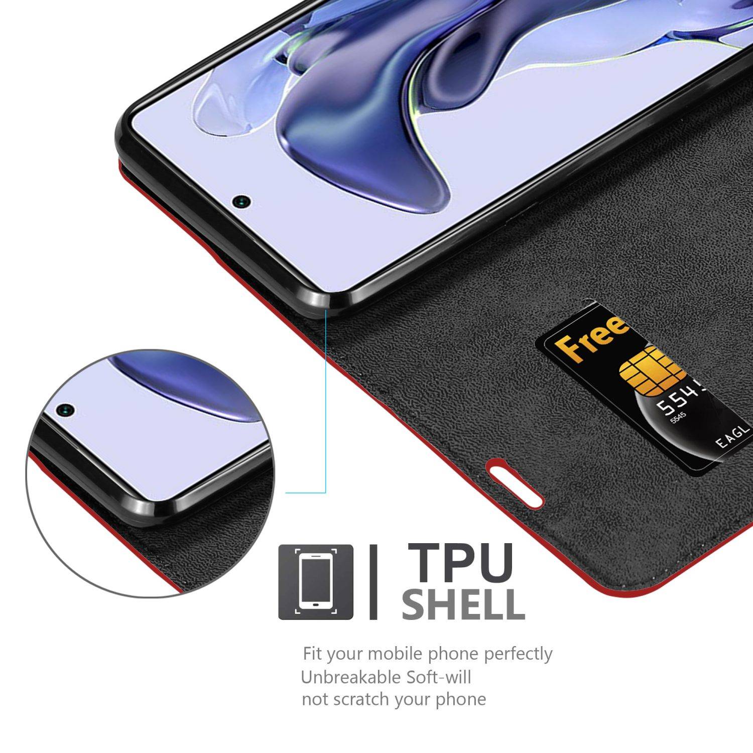 Cadorabo Hülle für Xiaomi 11T / 11T PRO Schutz Hülle in Rot Handyhülle Etui Case Cover Magnetverschluss