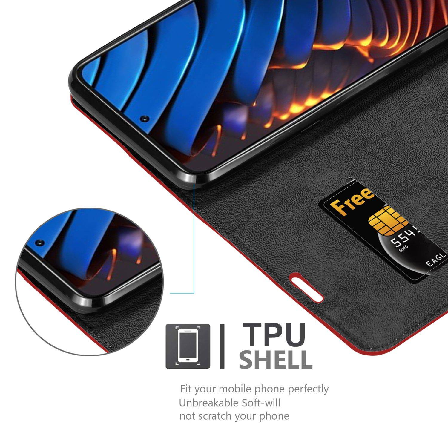 Cadorabo Hülle für Xiaomi POCO X3 GT Schutz Hülle in Rot Handyhülle Etui Case Cover Magnetverschluss
