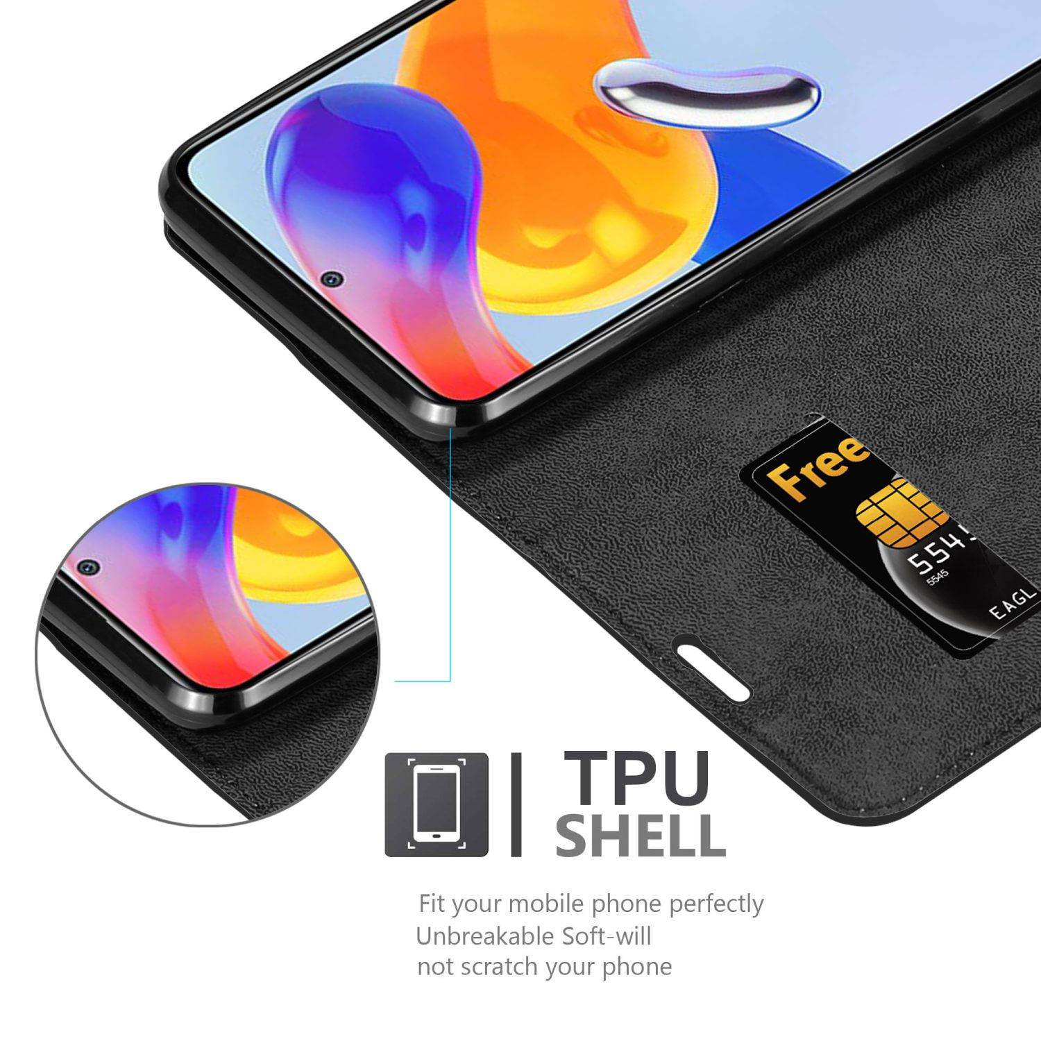 Cadorabo Hülle für Xiaomi RedMi NOTE 11 PRO 4G / 5G Schutz Hülle in Schwarz Handyhülle Etui Case Cover Magnetverschluss