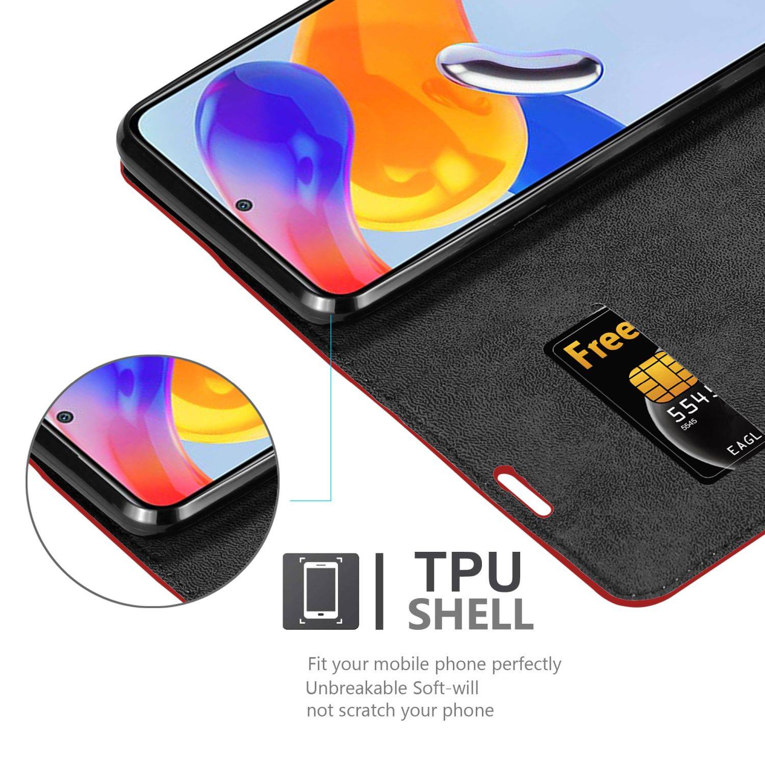 Cadorabo Hülle für Xiaomi RedMi NOTE 11 PRO 4G / 5G Schutz Hülle in Rot Handyhülle Etui Case Cover Magnetverschluss