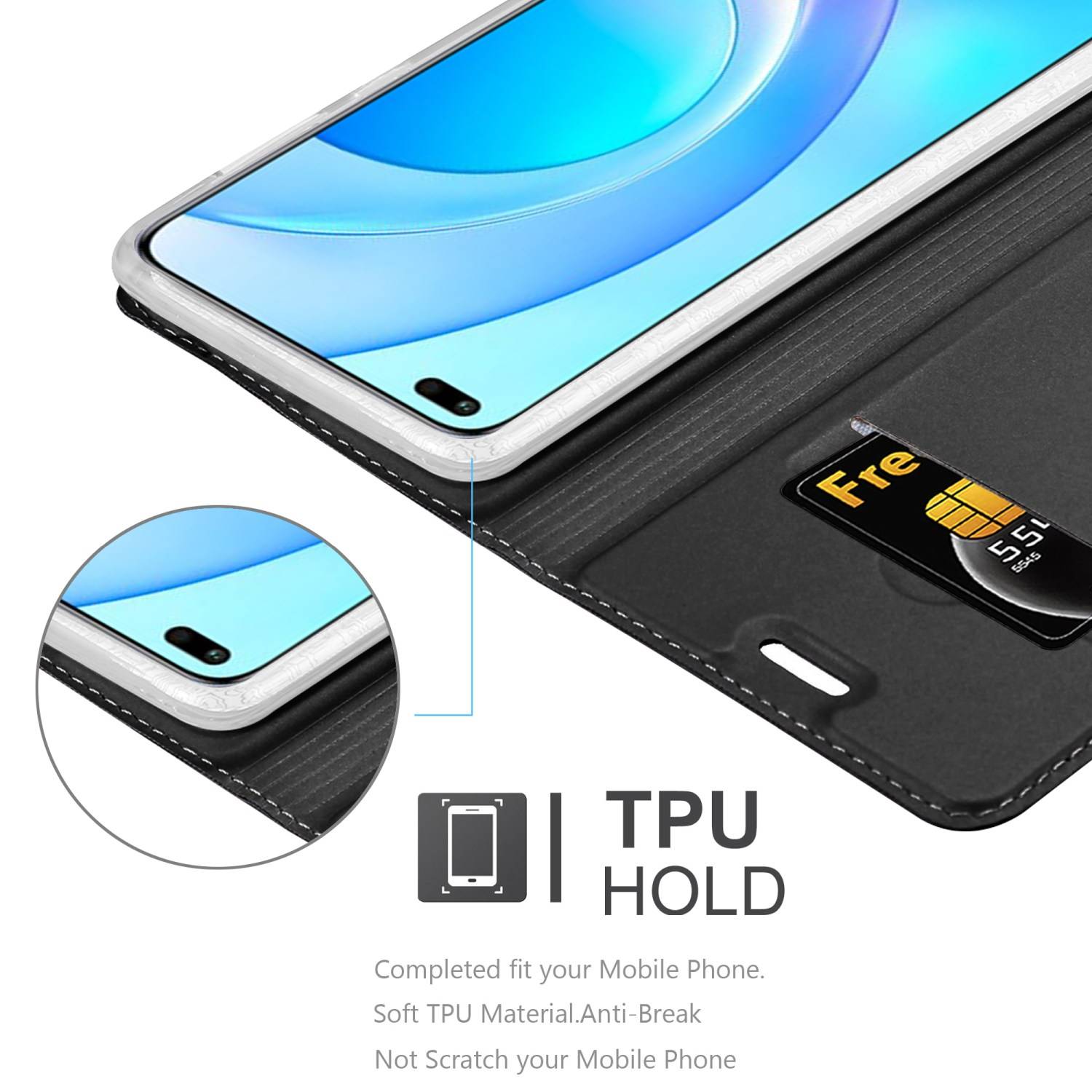 Cadorabo Handyhülle für Honor 50 LITE Schutz Hülle in Schwarz Cover Etui Book Case Booklet