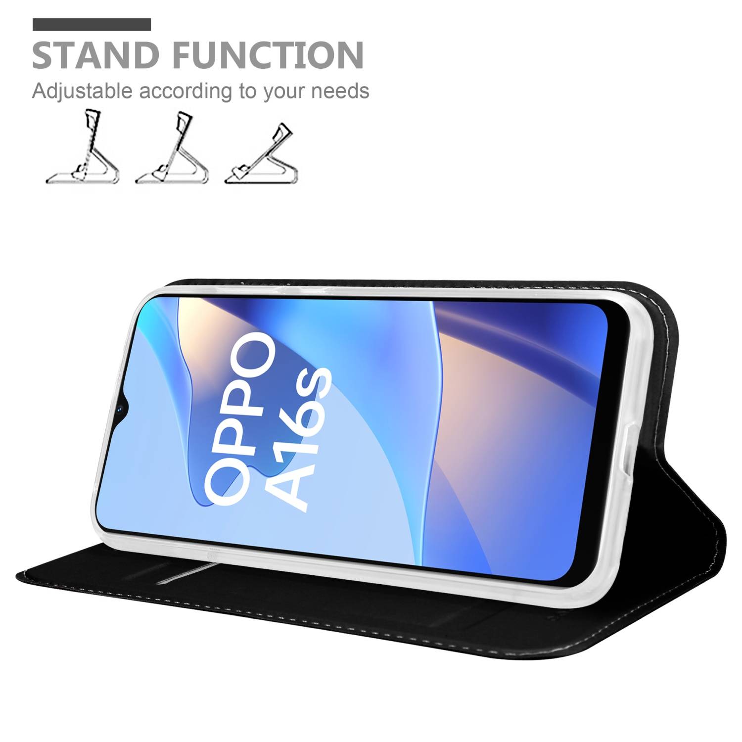 Cadorabo Handyhülle für Oppo A16s / A54s Schutz Hülle in Schwarz Cover Etui Book Case Booklet