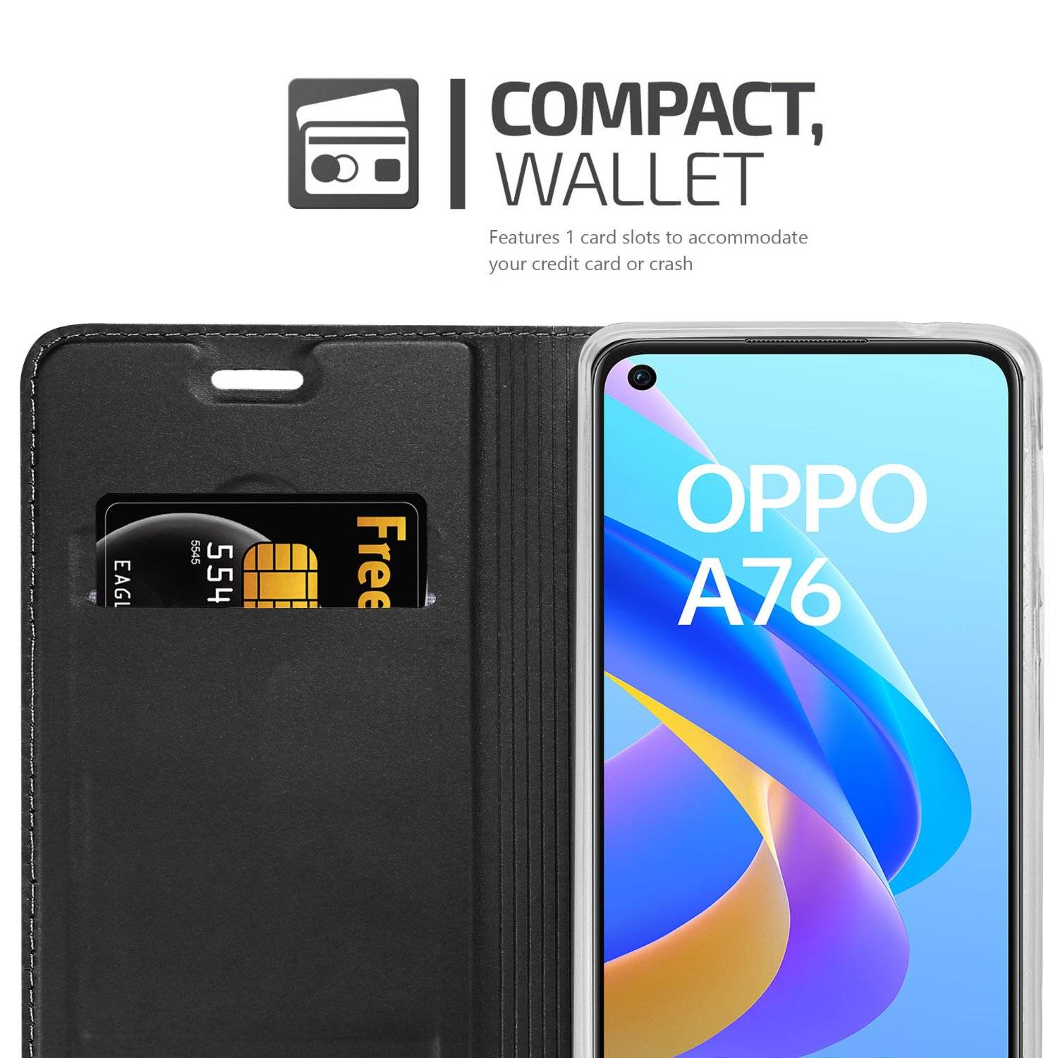 Cadorabo Handyhülle für Oppo A36 / A76 / A96 4G / K10 4G / Realme 9i Schutz Hülle in Schwarz Cover Etui Book Case