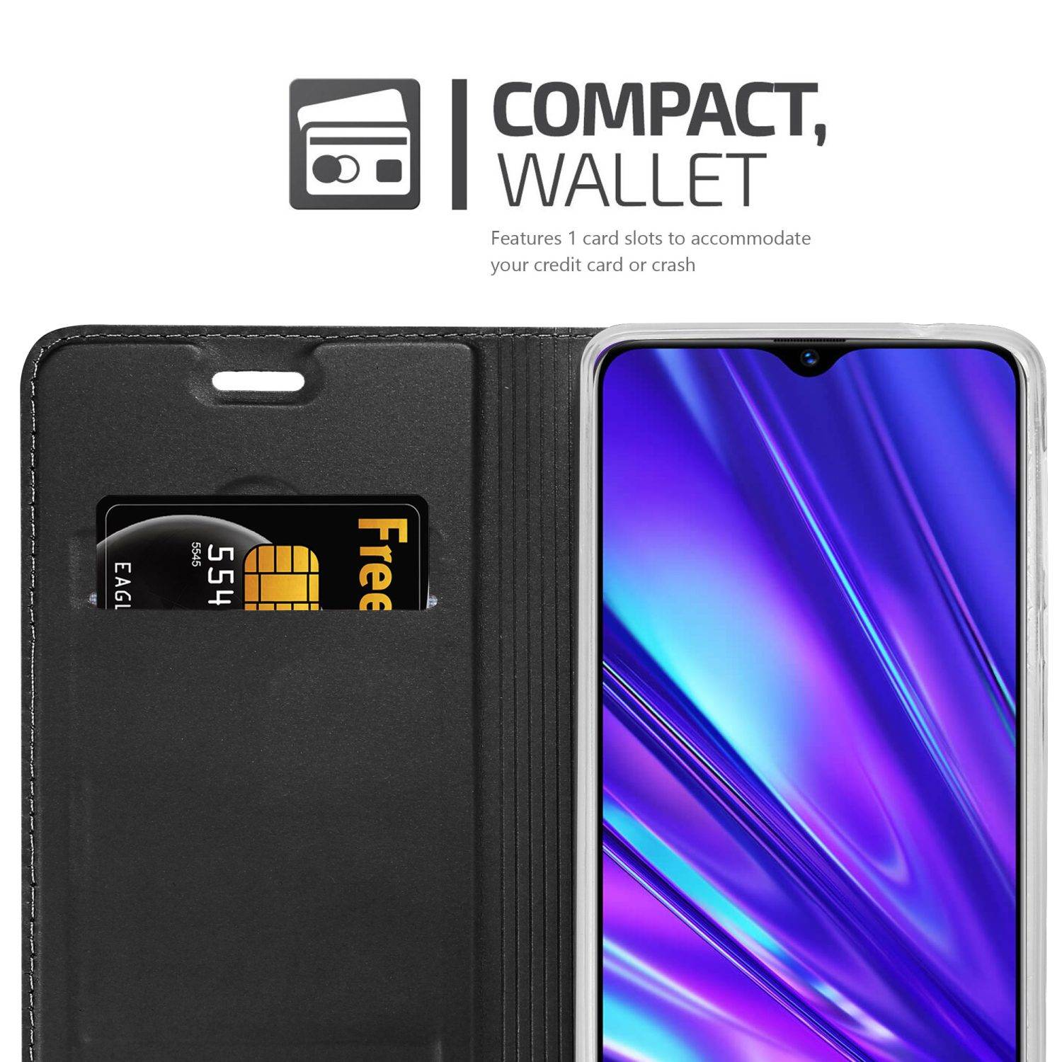 Cadorabo Handyhülle für Realme 5 / 5i / 6i / C3 Schutz Hülle in Schwarz Cover Etui Book Case Booklet