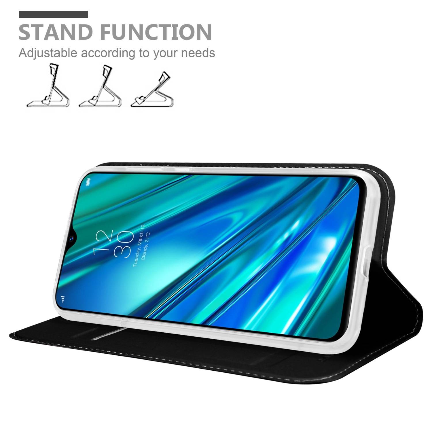 Cadorabo Handyhülle für Realme 5 PRO / Realme Q Schutz Hülle in Schwarz Cover Etui Book Case Booklet