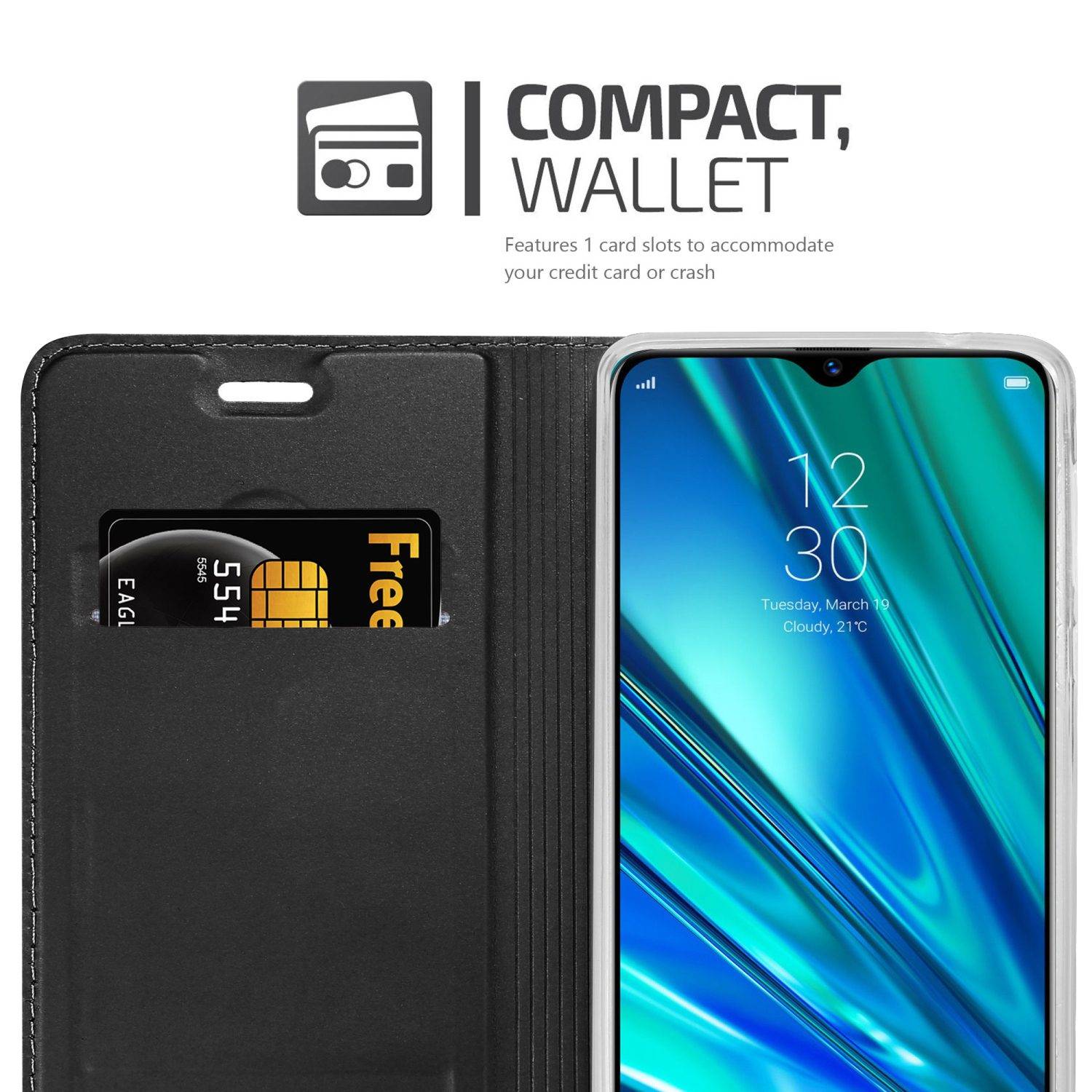 Cadorabo Handyhülle für Realme 5 PRO / Realme Q Schutz Hülle in Schwarz Cover Etui Book Case Booklet