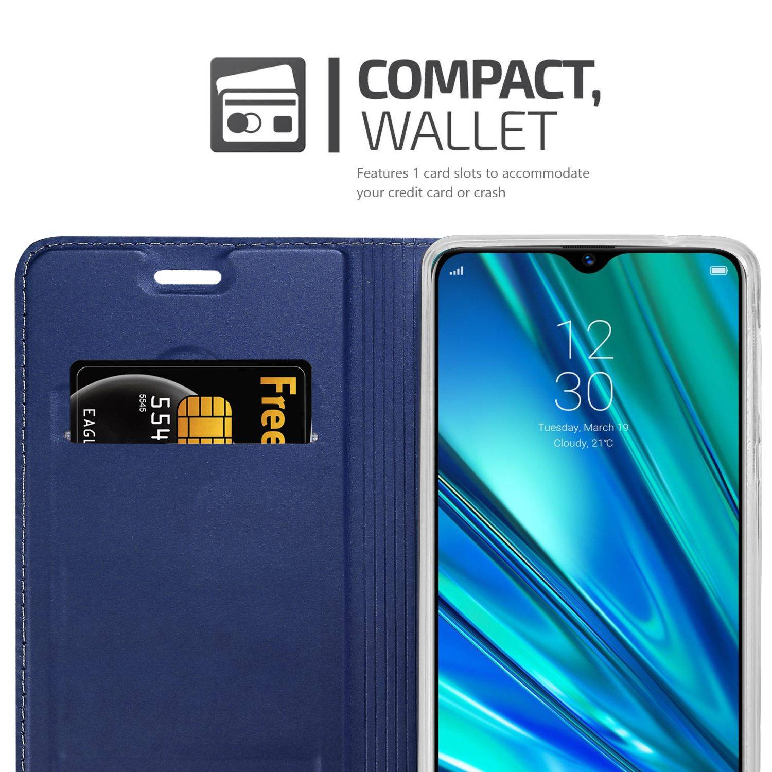 Cadorabo Handyhülle für Realme 5 PRO / Realme Q Schutz Hülle in Blau Cover Etui Book Case Booklet