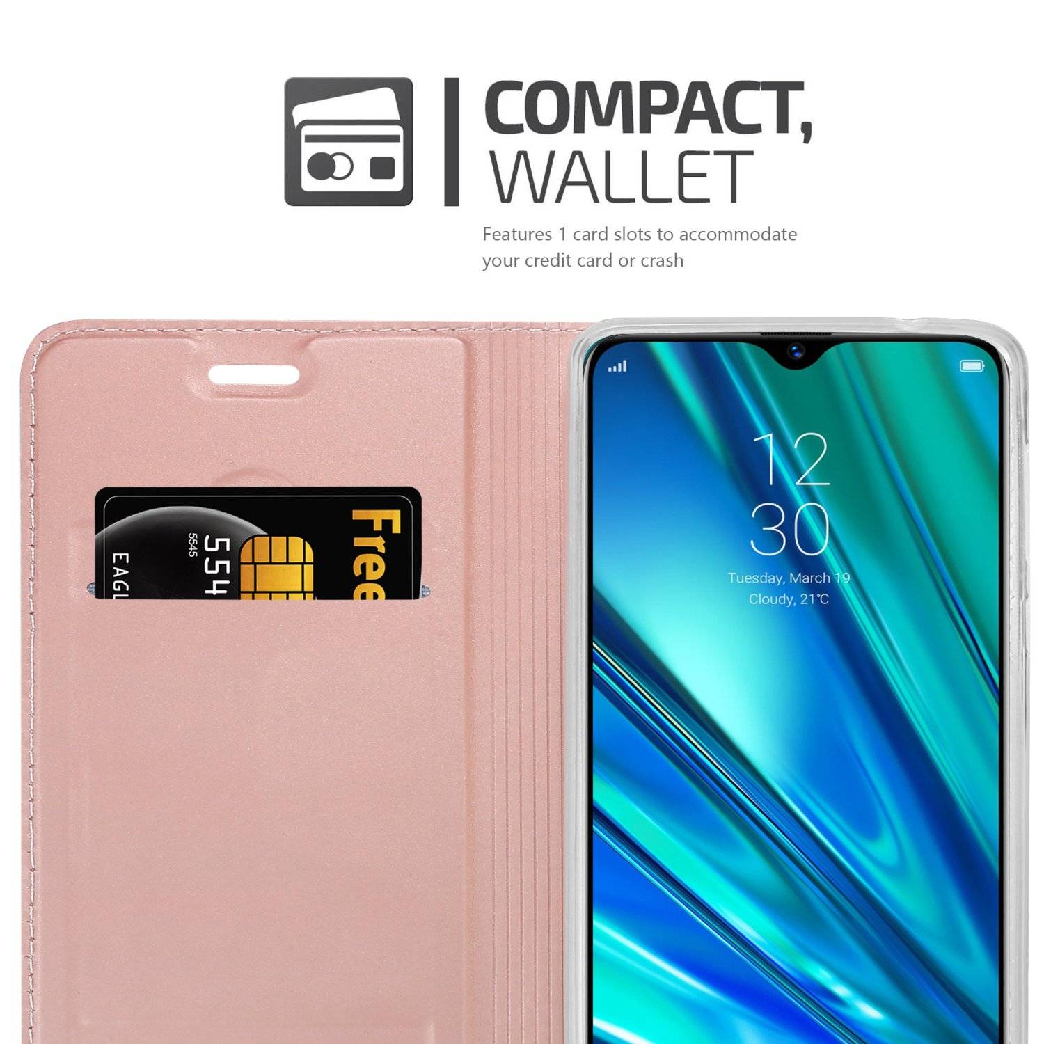 Cadorabo Handyhülle für Realme 5 PRO / Realme Q Schutz Hülle in Rosa Cover Etui Book Case Booklet