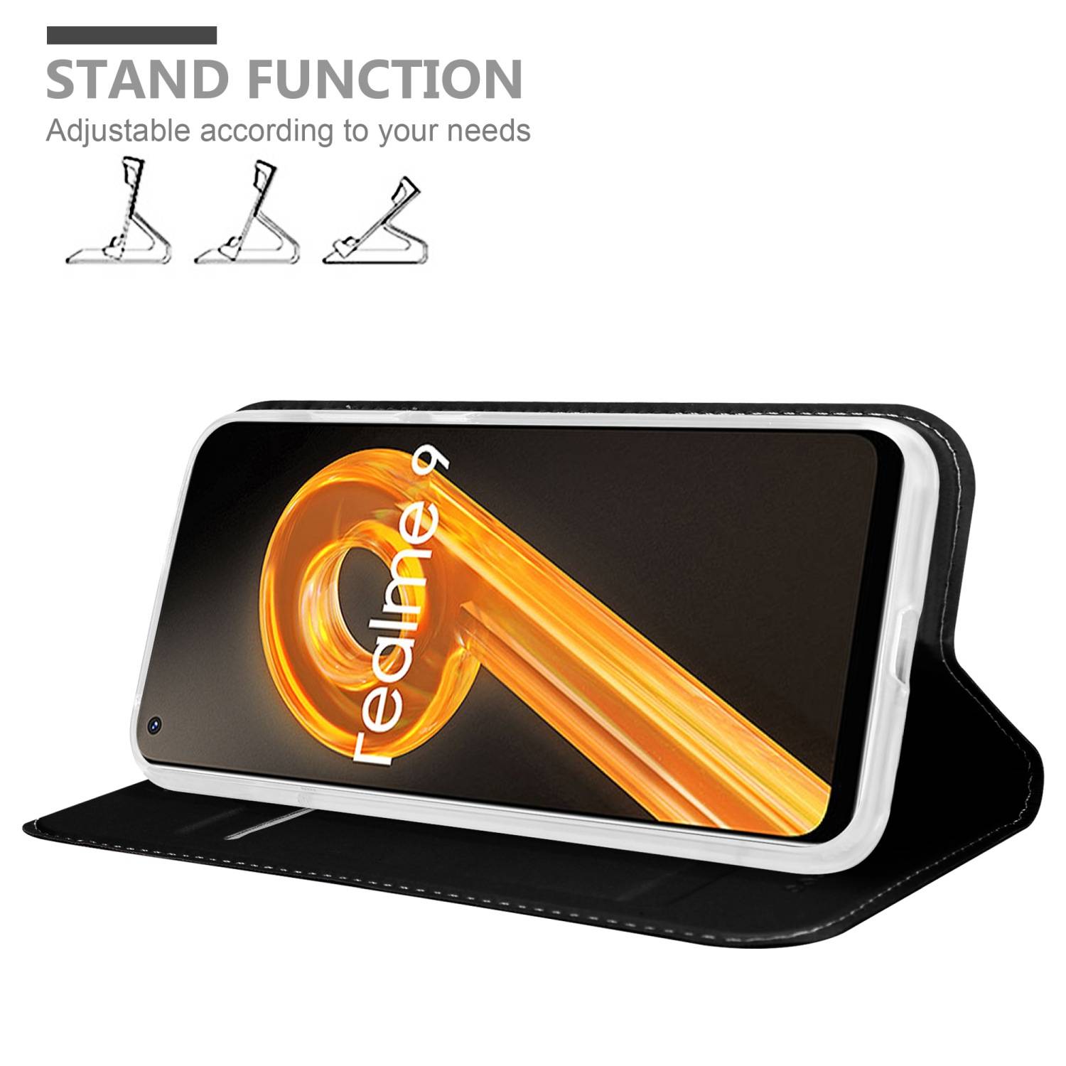 Cadorabo Handyhülle für Realme 9 4G / 9 PRO+ Schutz Hülle in Schwarz Cover Etui Book Case Booklet