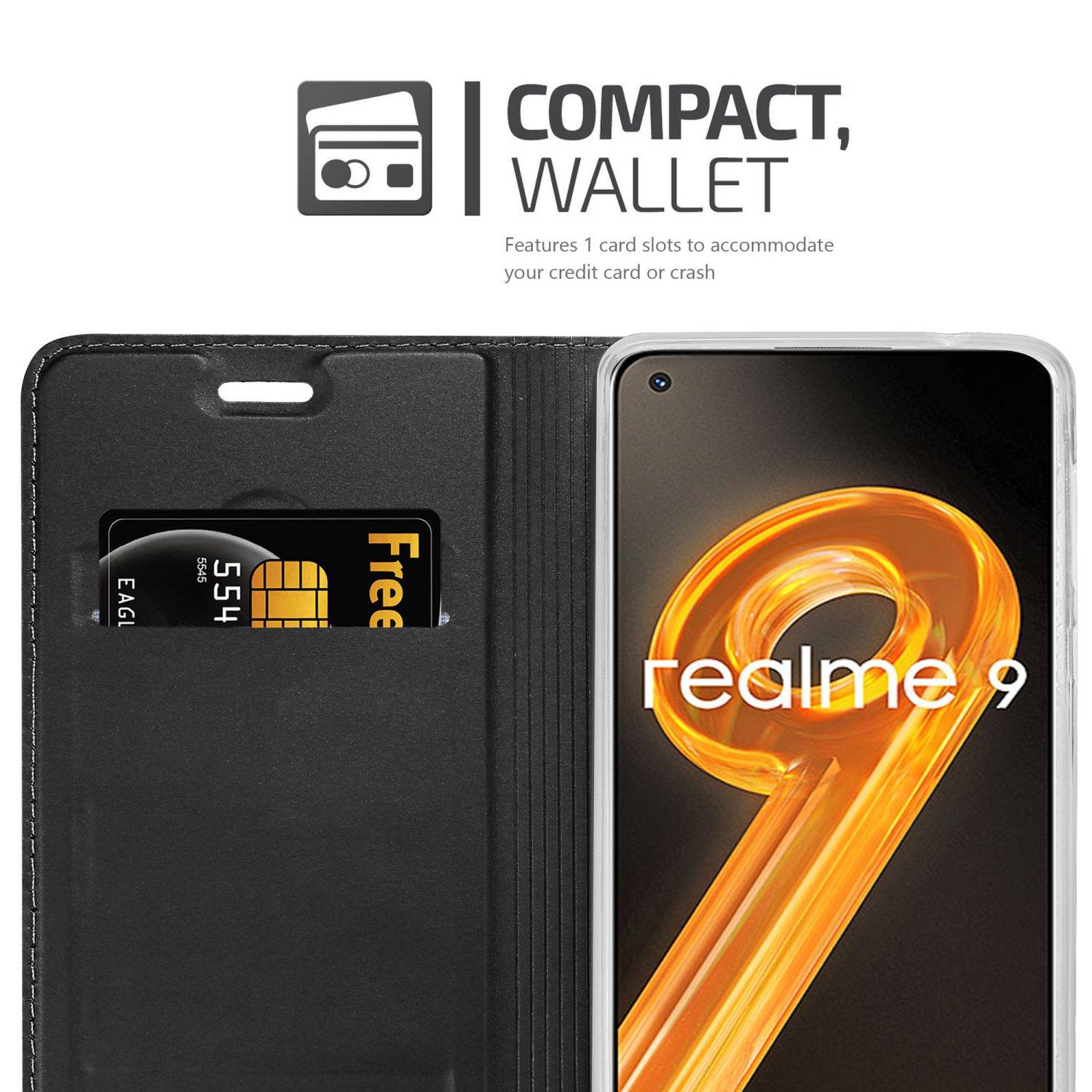 Cadorabo Handyhülle für Realme 9 4G / 9 PRO+ Schutz Hülle in Schwarz Cover Etui Book Case Booklet