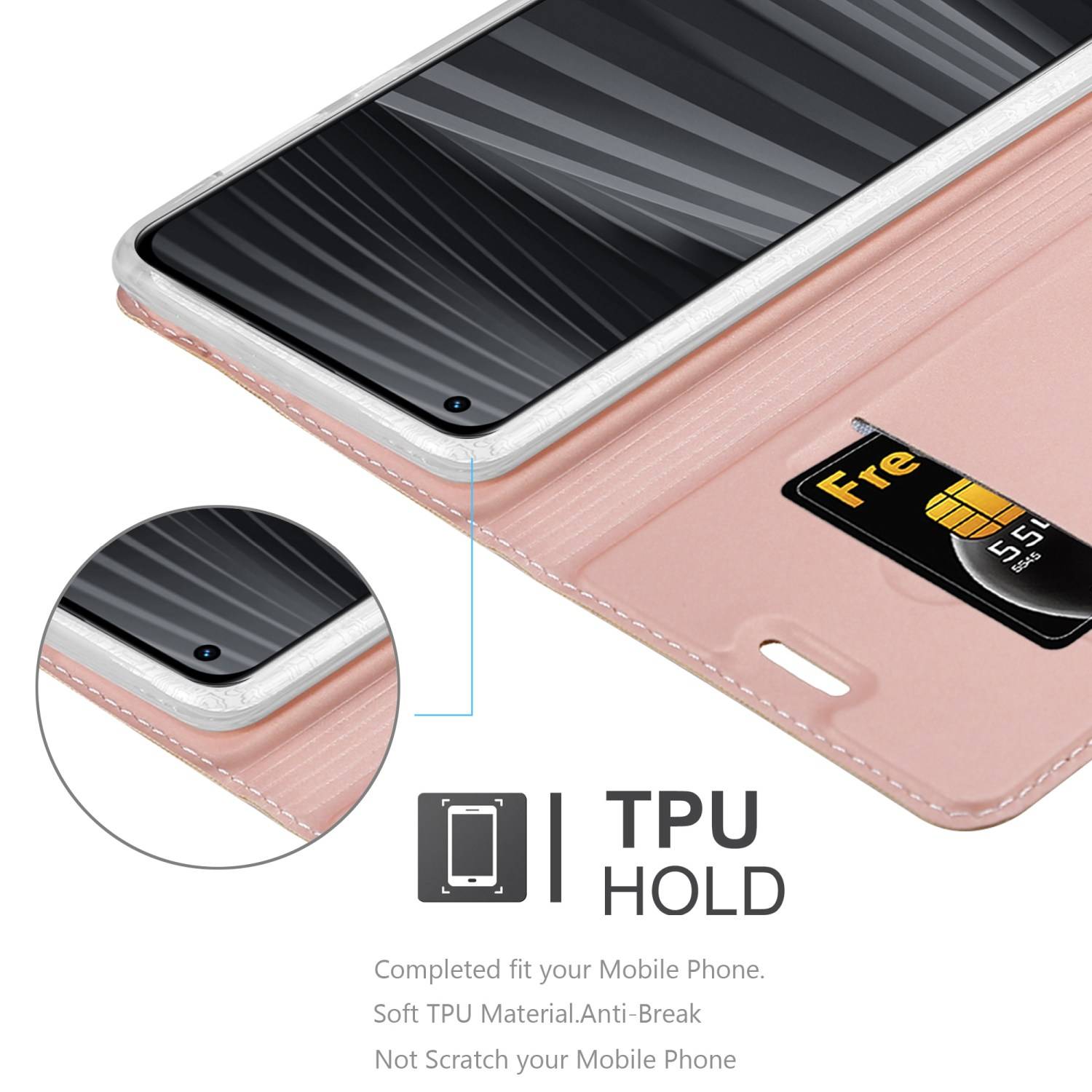 Cadorabo Handyhülle für Realme GT 2 PRO Schutz Hülle in Rosa Cover Etui Book Case Booklet