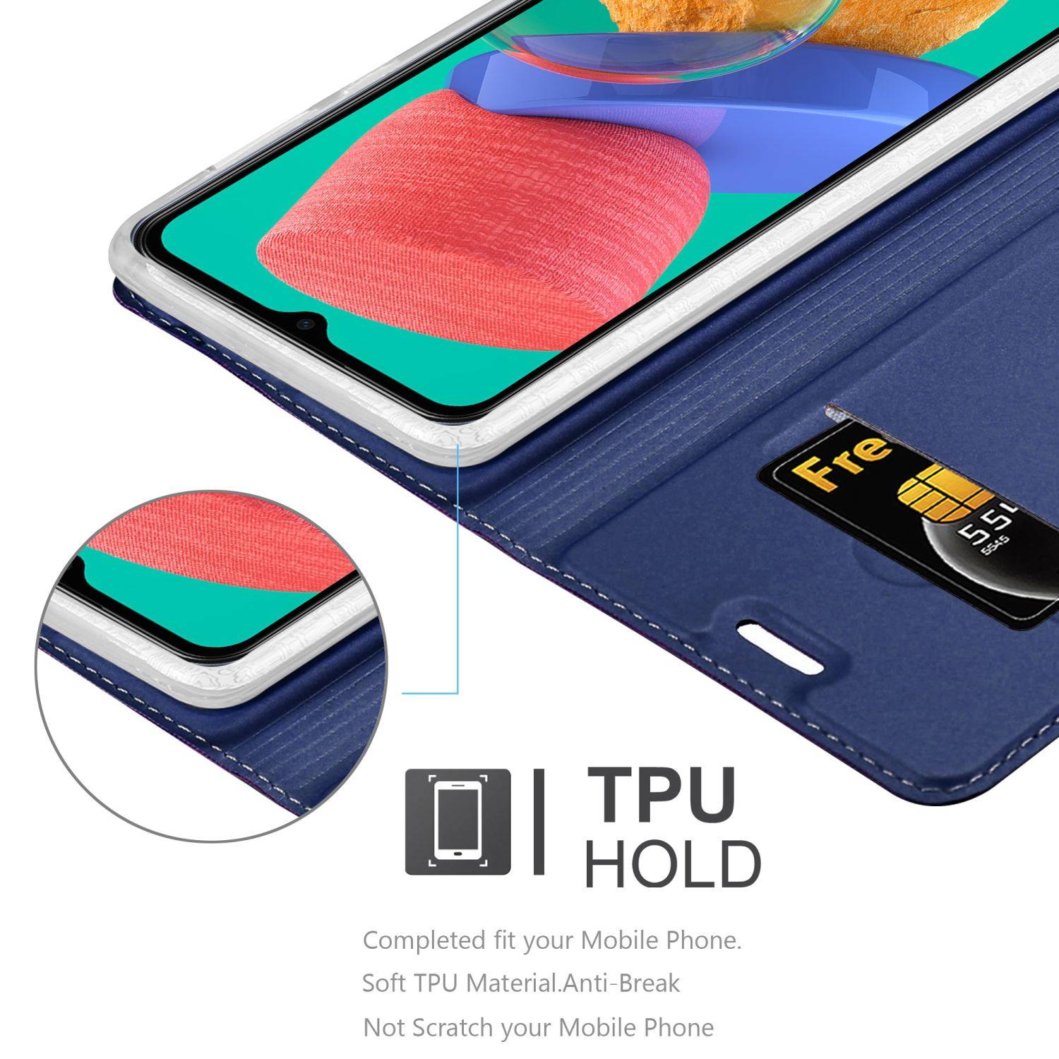Cadorabo Handyhülle für Samsung Galaxy M33 5G Schutz Hülle in Blau Cover Etui Book Case Booklet