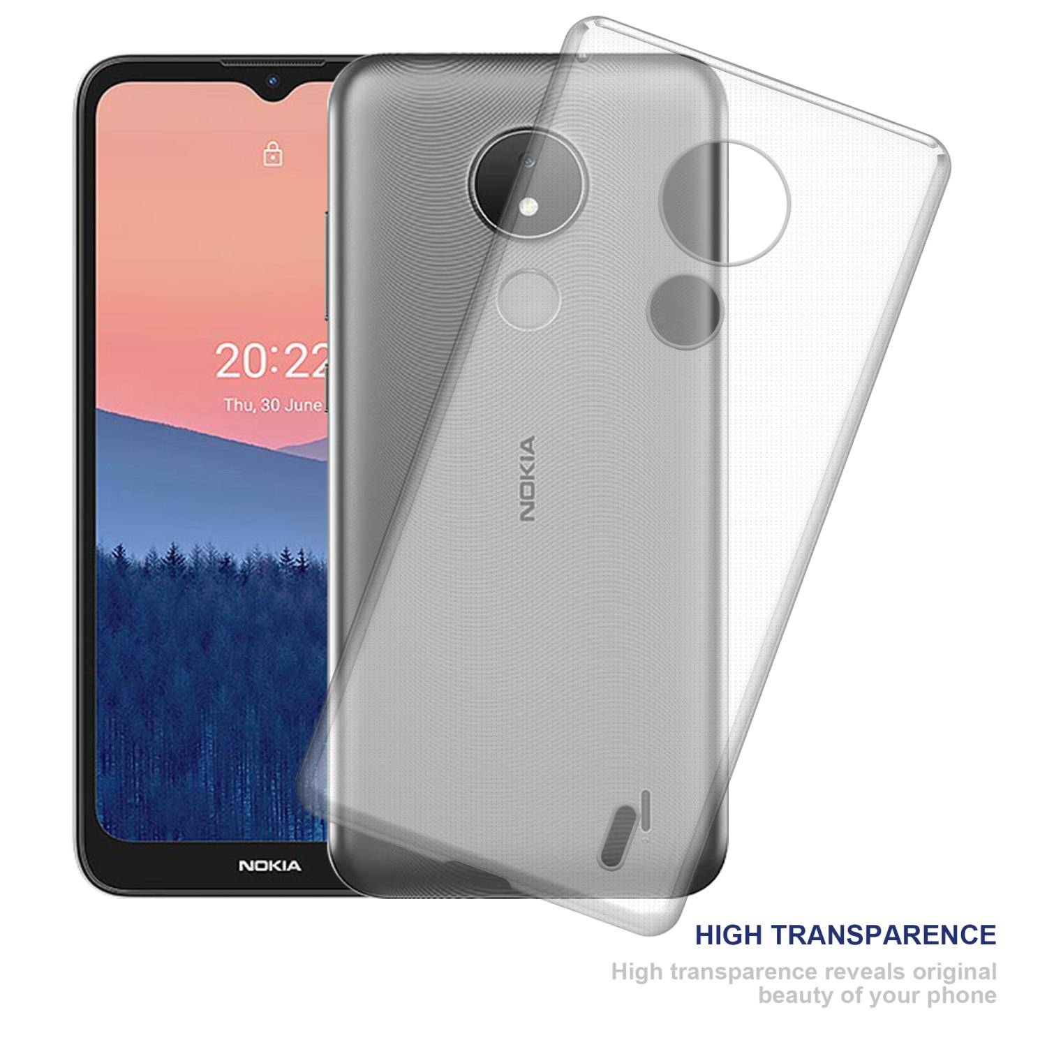 Cadorabo Hülle für Nokia C21 Schutz Hülle in Transparent Schutzhülle TPU Silikon Cover Etui Case