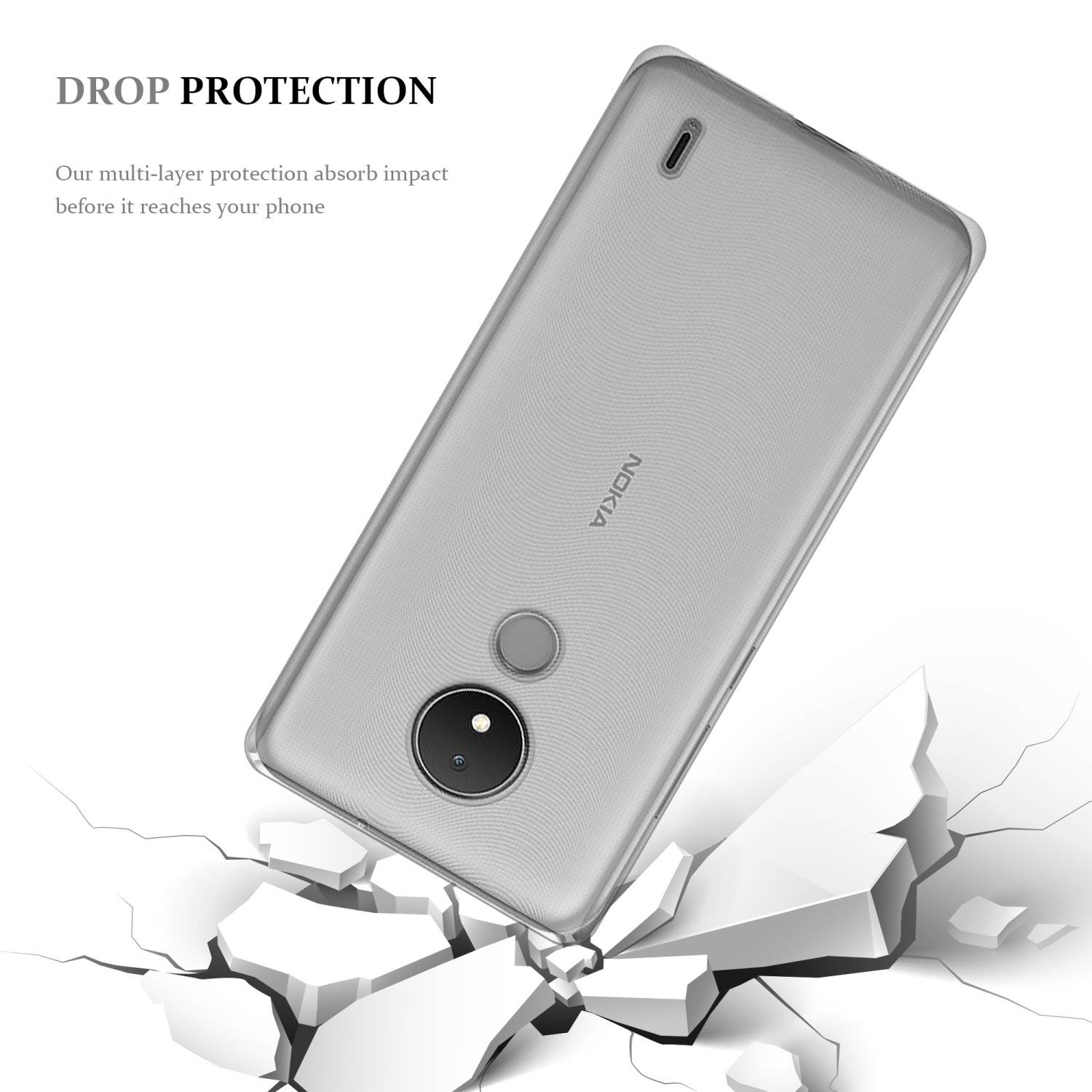 Cadorabo Hülle für Nokia C21 Schutz Hülle in Transparent Schutzhülle TPU Silikon Cover Etui Case