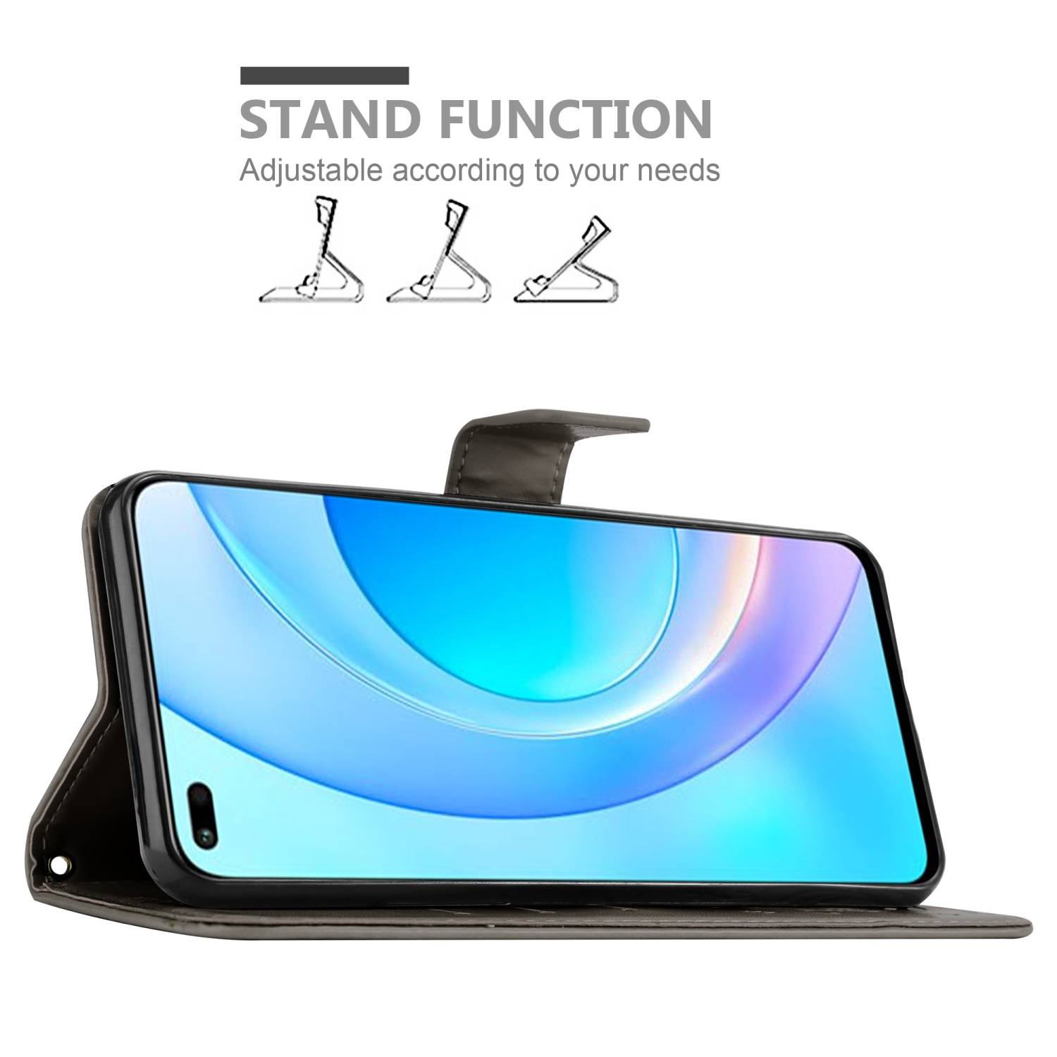Cadorabo Hülle für Honor 50 LITE Schutz Hülle in Grau Schutzhülle Handy Hülle Etui Case Blumen Flower