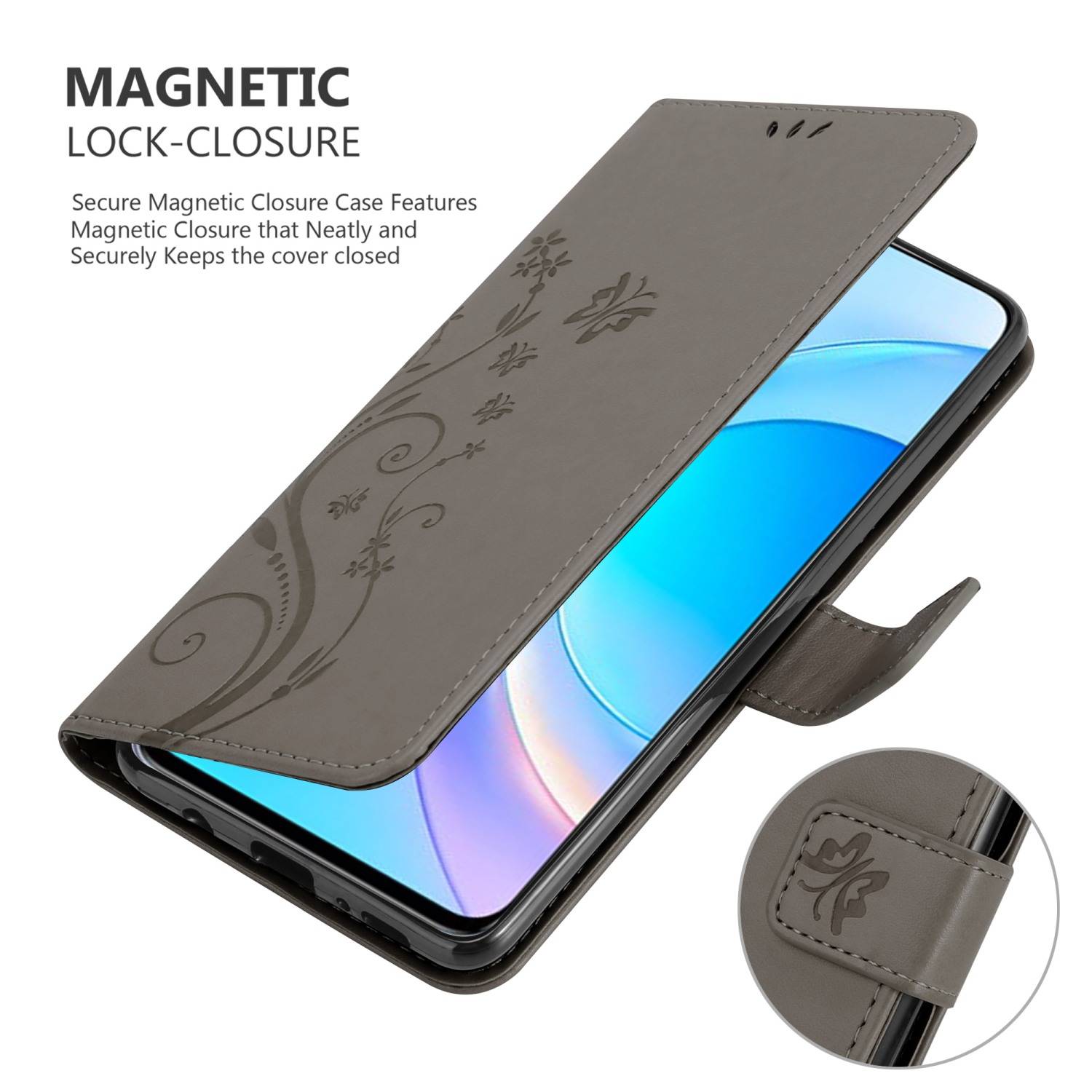 Cadorabo Hülle für Honor 50 LITE Schutz Hülle in Grau Schutzhülle Handy Hülle Etui Case Blumen Flower