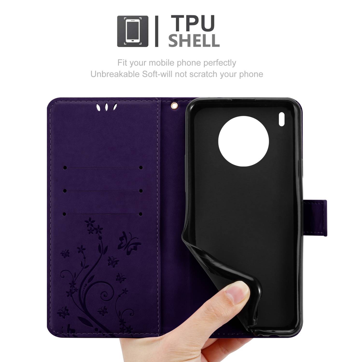Cadorabo Hülle für Honor 50 LITE Schutz Hülle in Lila Schutzhülle Handy Hülle Etui Case Blumen Flower