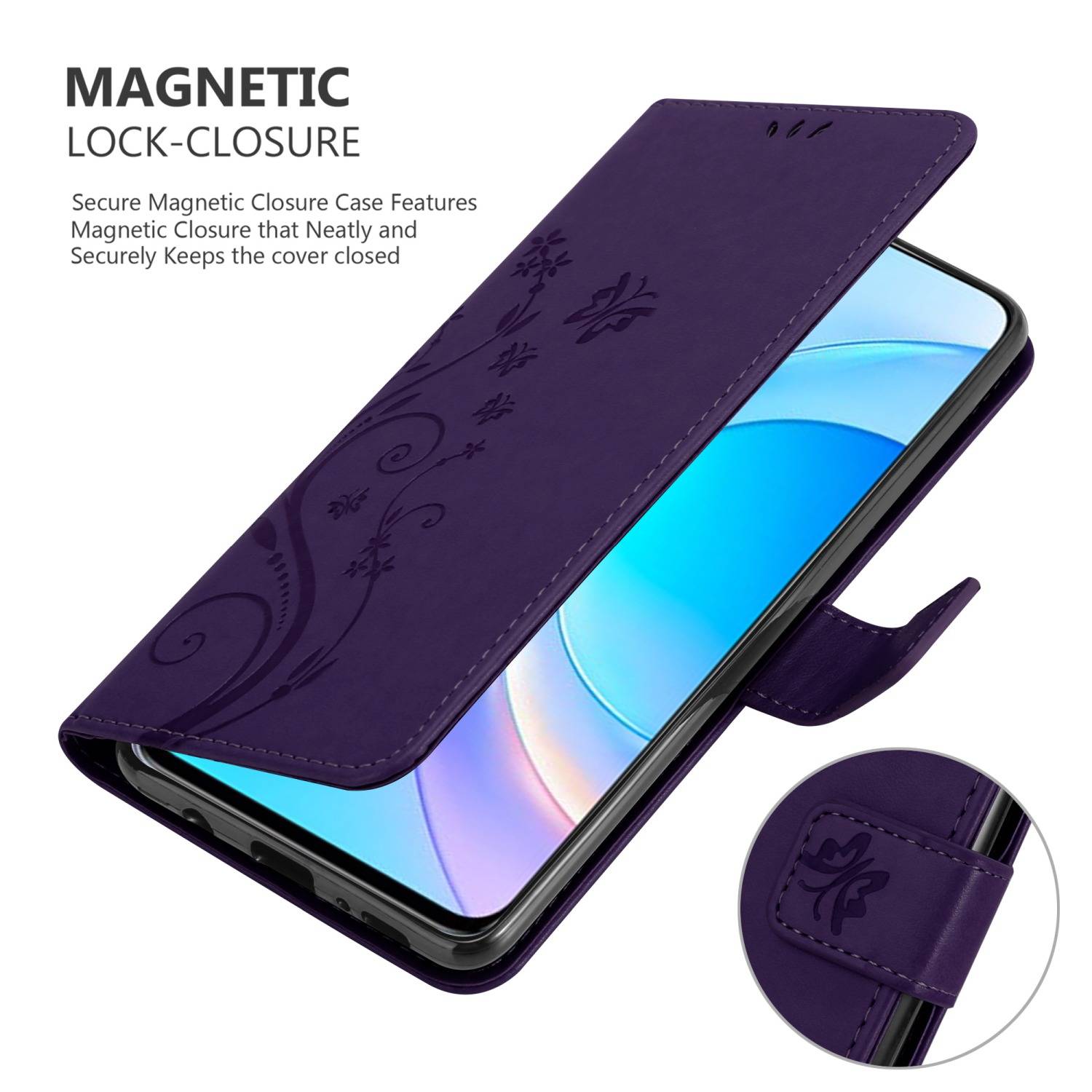 Cadorabo Hülle für Honor 50 LITE Schutz Hülle in Lila Schutzhülle Handy Hülle Etui Case Blumen Flower