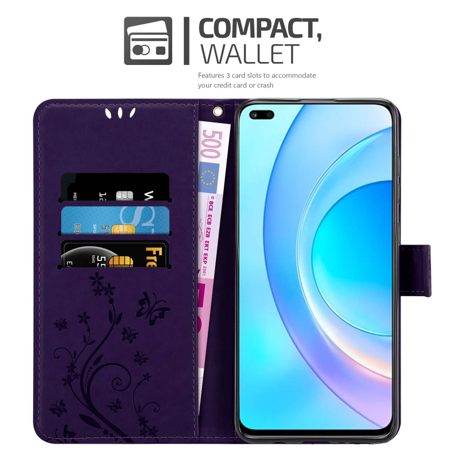 Cadorabo Hülle für Honor 50 LITE Schutz Hülle in Lila Schutzhülle Handy Hülle Etui Case Blumen Flower