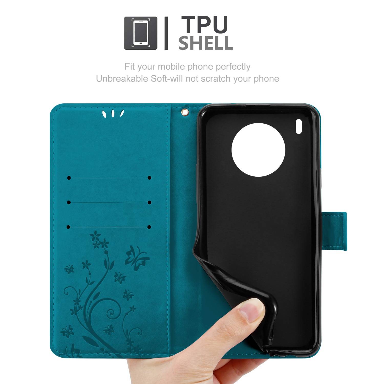 Cadorabo Hülle für Honor 50 LITE Schutz Hülle in Blau Schutzhülle Handy Hülle Etui Case Blumen Flower