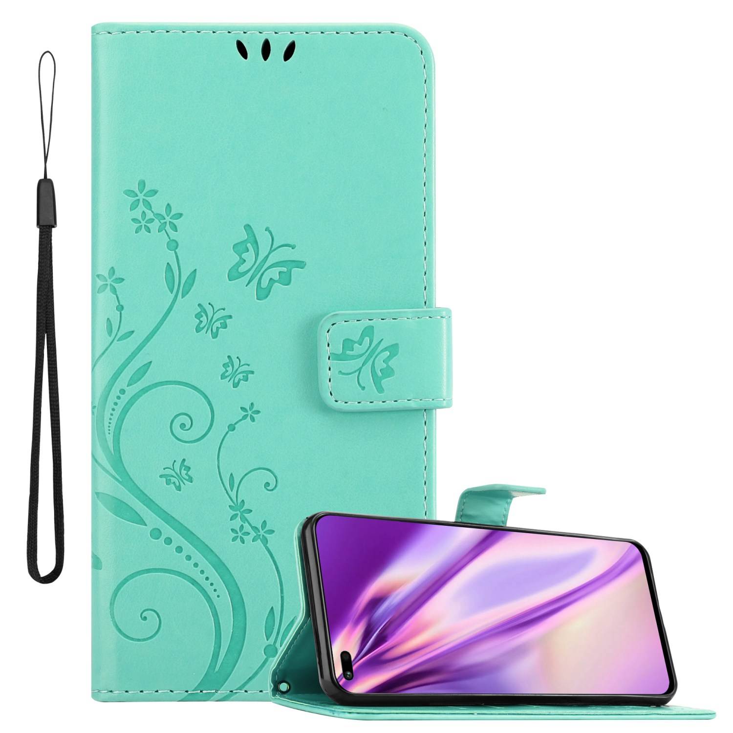 Cadorabo Hülle für Honor 50 LITE Schutz Hülle in Türkis Schutzhülle Handy Hülle Etui Case Blumen Flower