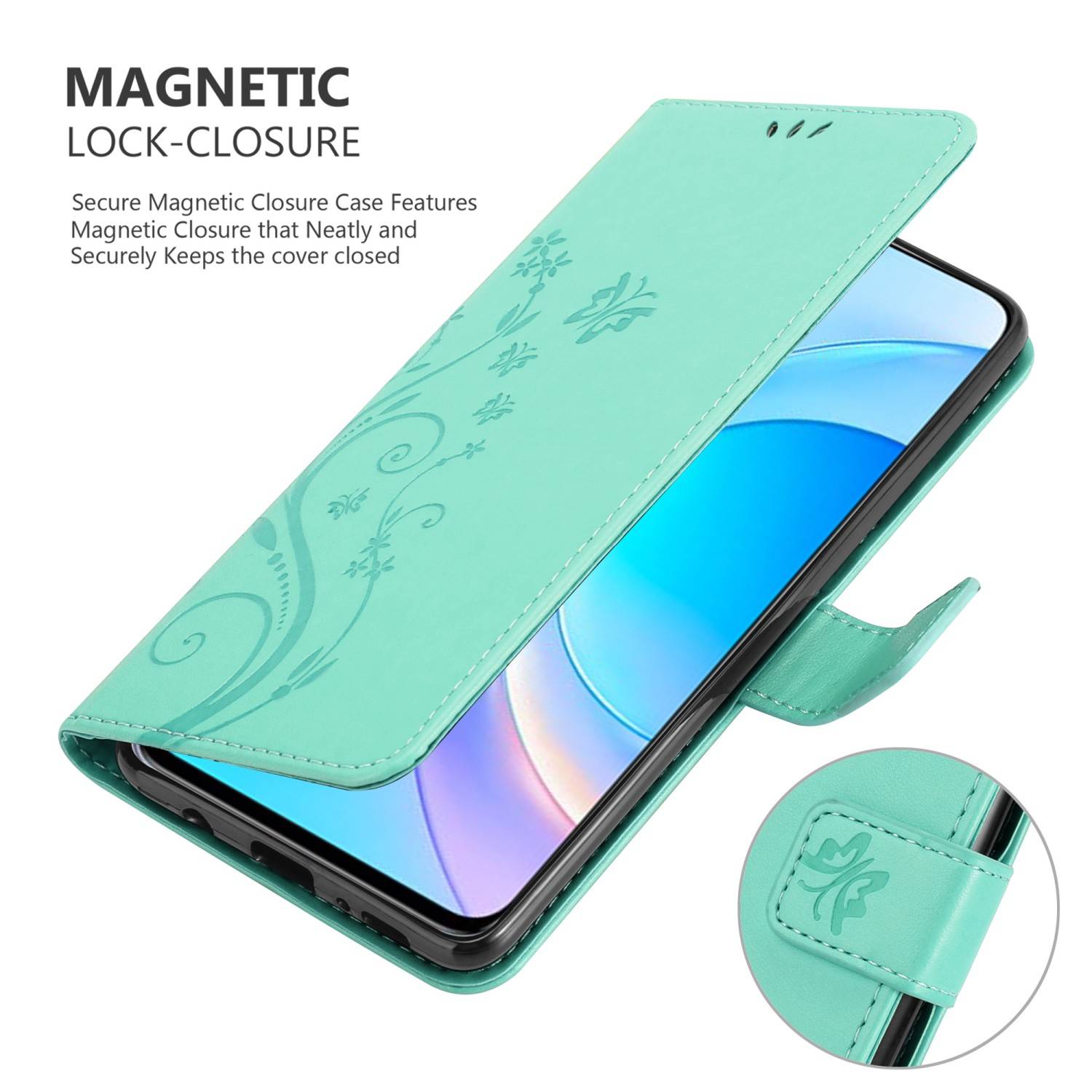 Cadorabo Hülle für Honor 50 LITE Schutz Hülle in Türkis Schutzhülle Handy Hülle Etui Case Blumen Flower