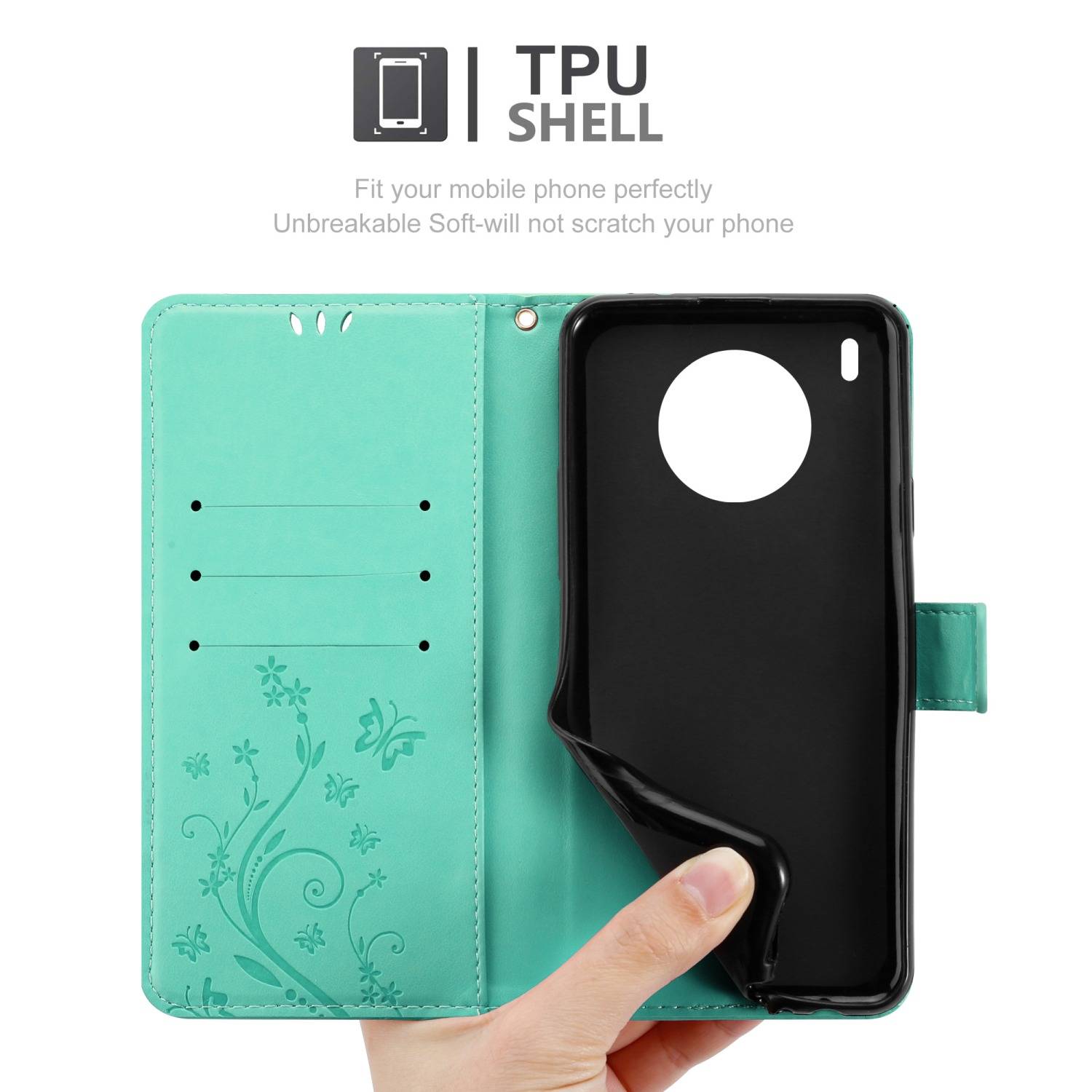 Cadorabo Hülle für Honor 50 LITE Schutz Hülle in Türkis Schutzhülle Handy Hülle Etui Case Blumen Flower