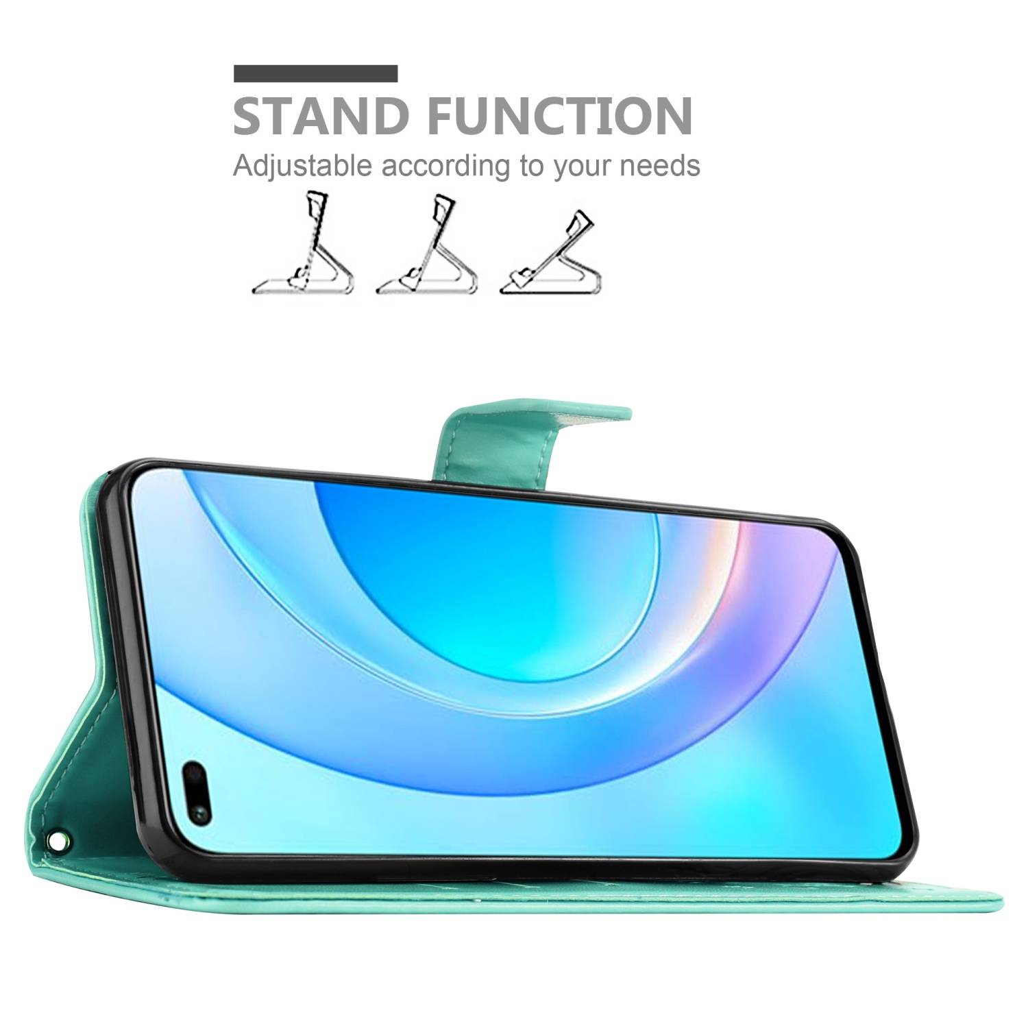 Cadorabo Hülle für Honor 50 LITE Schutz Hülle in Türkis Schutzhülle Handy Hülle Etui Case Blumen Flower