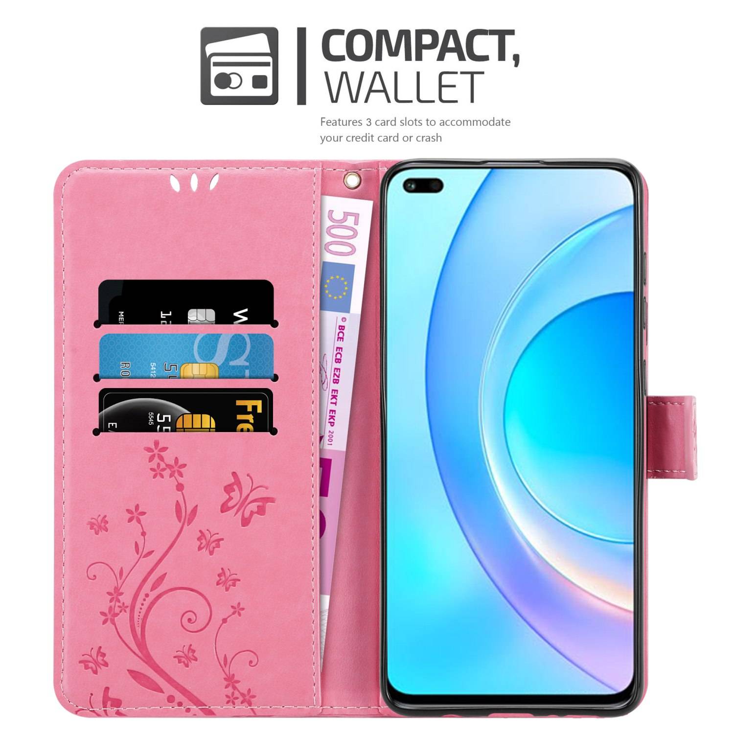 Cadorabo Hülle für Honor 50 LITE Schutz Hülle in Rosa Schutzhülle Handy Hülle Etui Case Blumen Flower