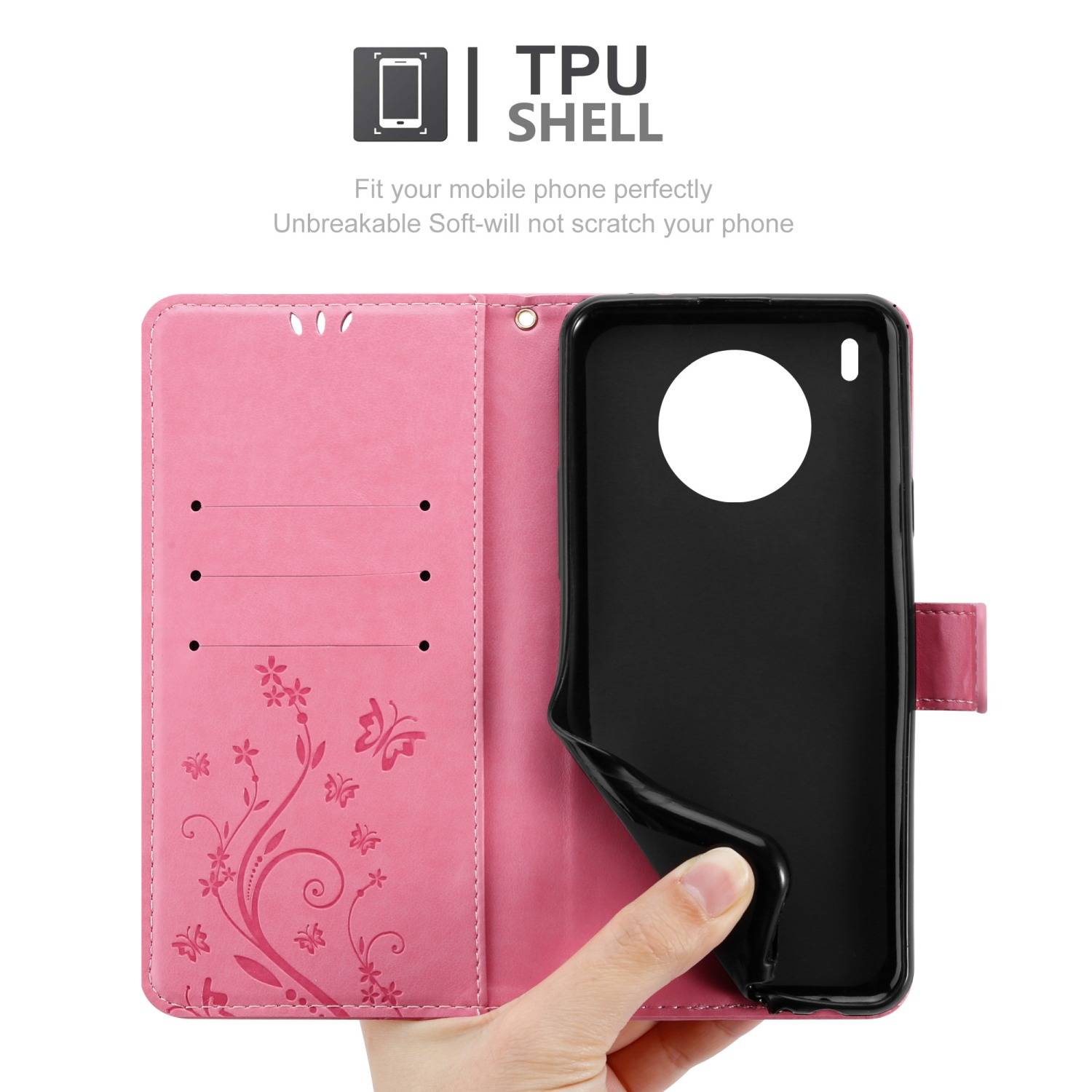 Cadorabo Hülle für Honor 50 LITE Schutz Hülle in Rosa Schutzhülle Handy Hülle Etui Case Blumen Flower