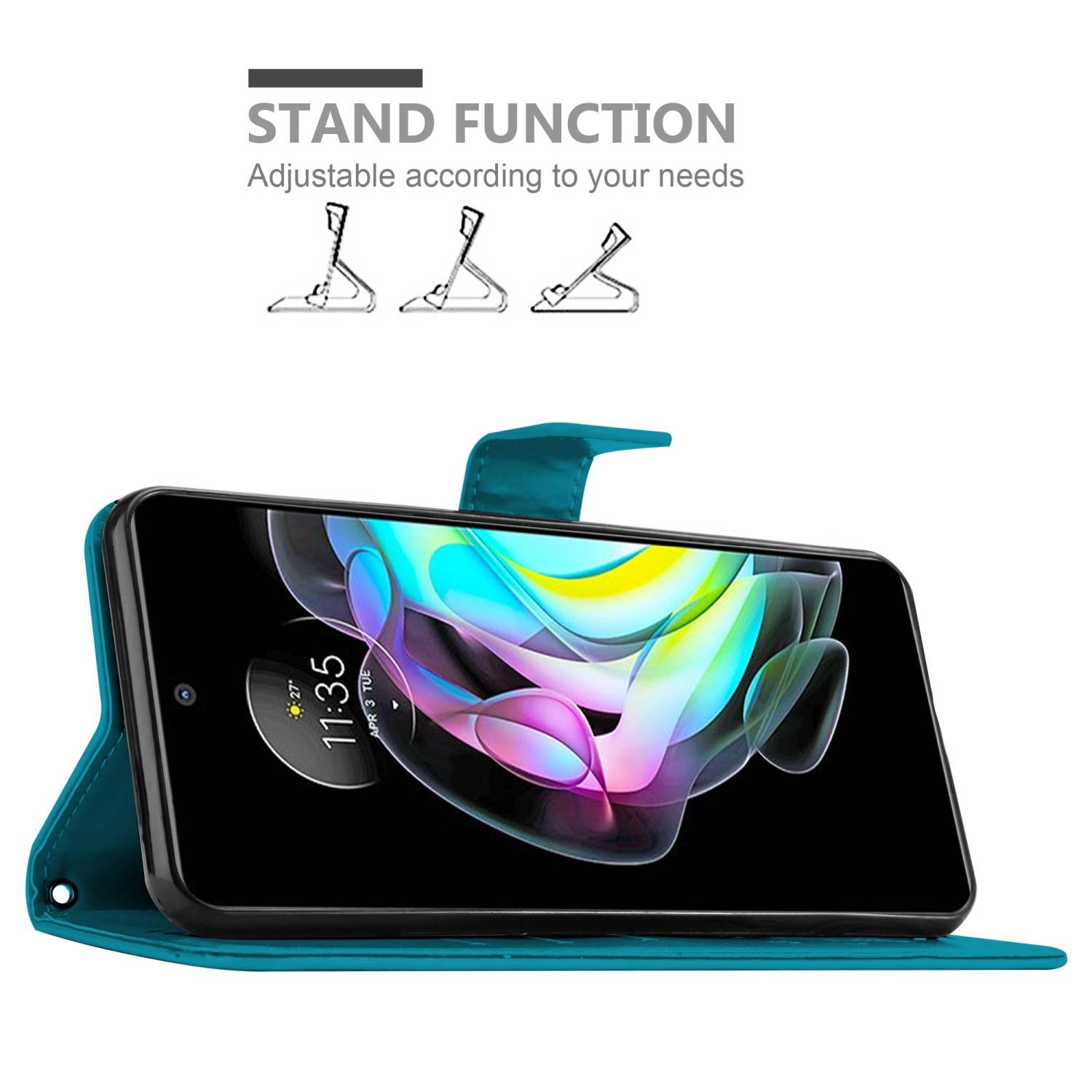 Cadorabo Hülle für Motorola EDGE 20 Schutz Hülle in Blau Schutzhülle Handy Hülle Etui Case Blumen Flower