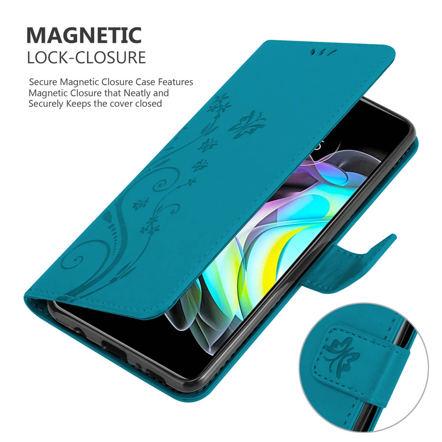 Cadorabo Hülle für Motorola EDGE 20 Schutz Hülle in Blau Schutzhülle Handy Hülle Etui Case Blumen Flower