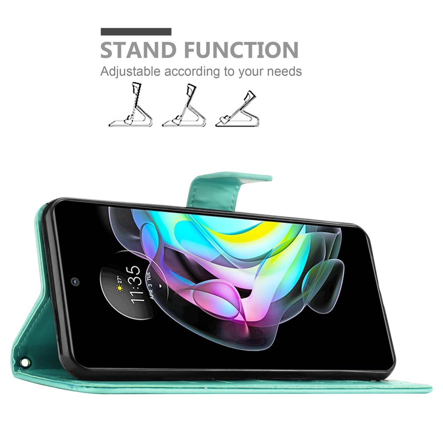 Cadorabo Hülle für Motorola EDGE 20 Schutz Hülle in Türkis Schutzhülle Handy Hülle Etui Case Blumen Flower