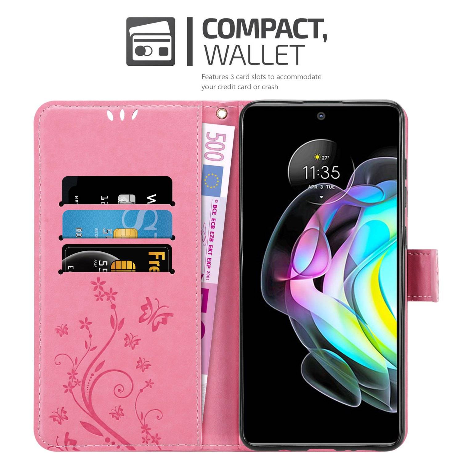 Cadorabo Hülle für Motorola EDGE 20 Schutz Hülle in Rosa Schutzhülle Handy Hülle Etui Case Blumen Flower