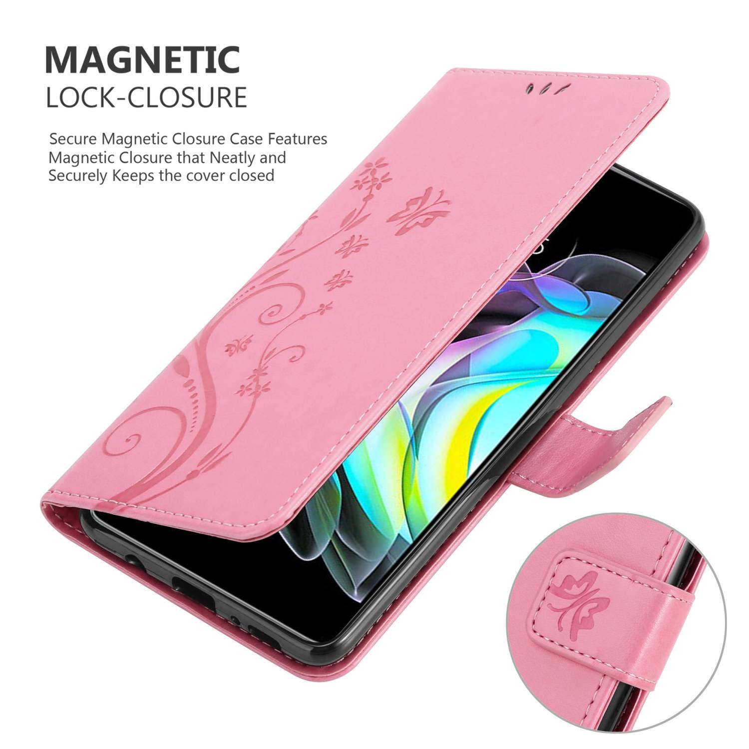 Cadorabo Hülle für Motorola EDGE 20 Schutz Hülle in Rosa Schutzhülle Handy Hülle Etui Case Blumen Flower