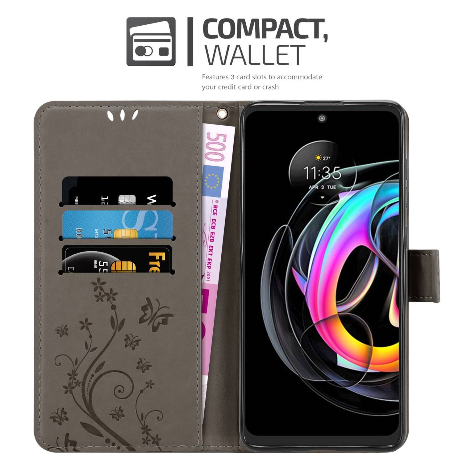 Cadorabo Hülle für Motorola EDGE 20 LITE / FUSION Schutz Hülle in Grau Schutzhülle Handy Hülle Etui Case Blumen Flower