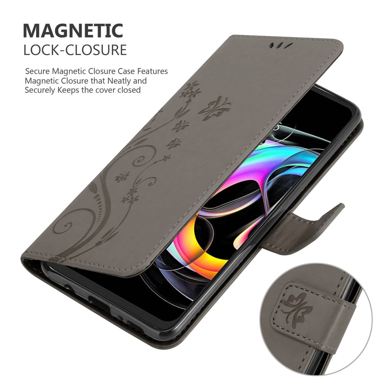 Cadorabo Hülle für Motorola EDGE 20 LITE / FUSION Schutz Hülle in Grau Schutzhülle Handy Hülle Etui Case Blumen Flower