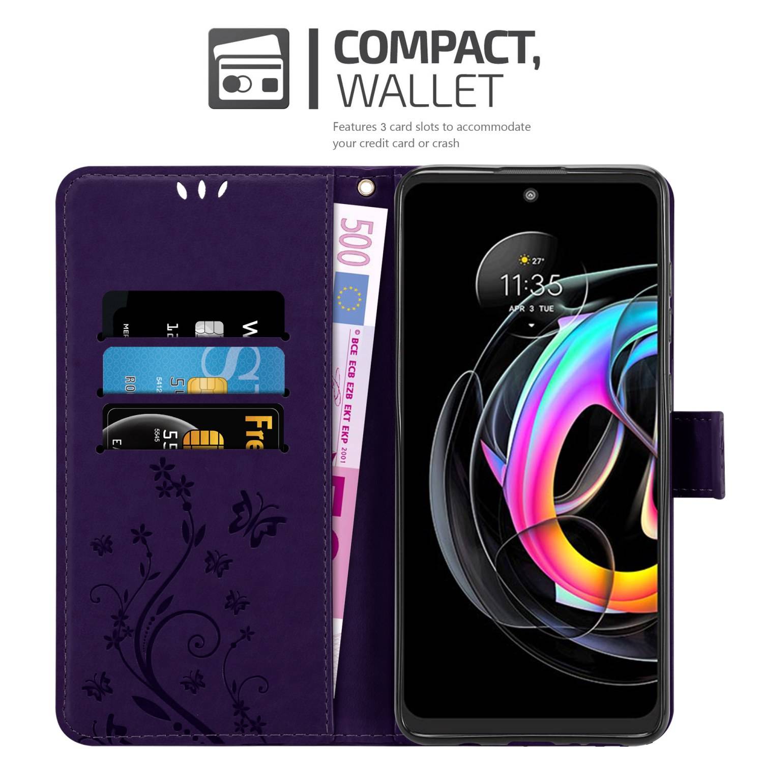 Cadorabo Hülle für Motorola EDGE 20 LITE / FUSION Schutz Hülle in Lila Schutzhülle Handy Hülle Etui Case Blumen Flower