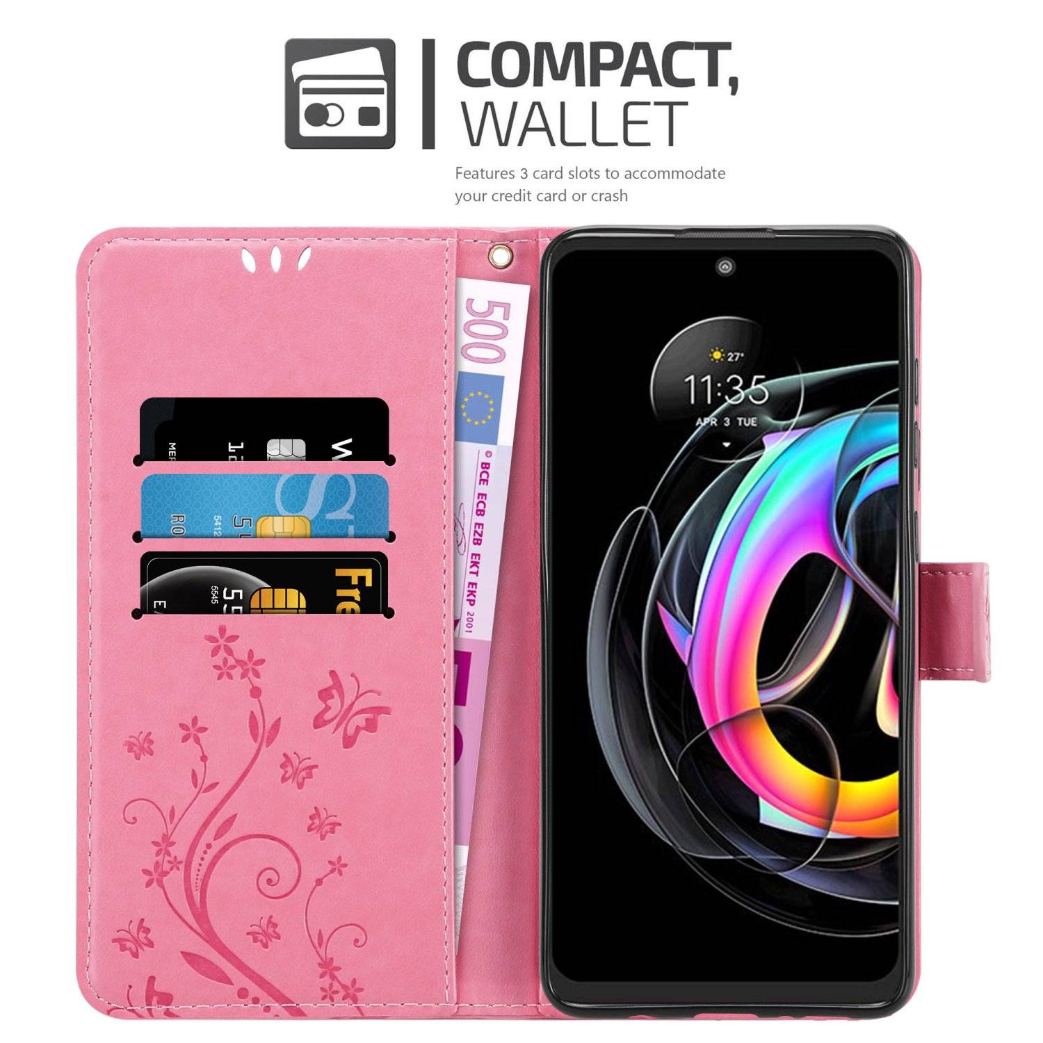 Cadorabo Hülle für Motorola EDGE 20 LITE / FUSION Schutz Hülle in Rosa Schutzhülle Handy Hülle Etui Case Blumen Flower