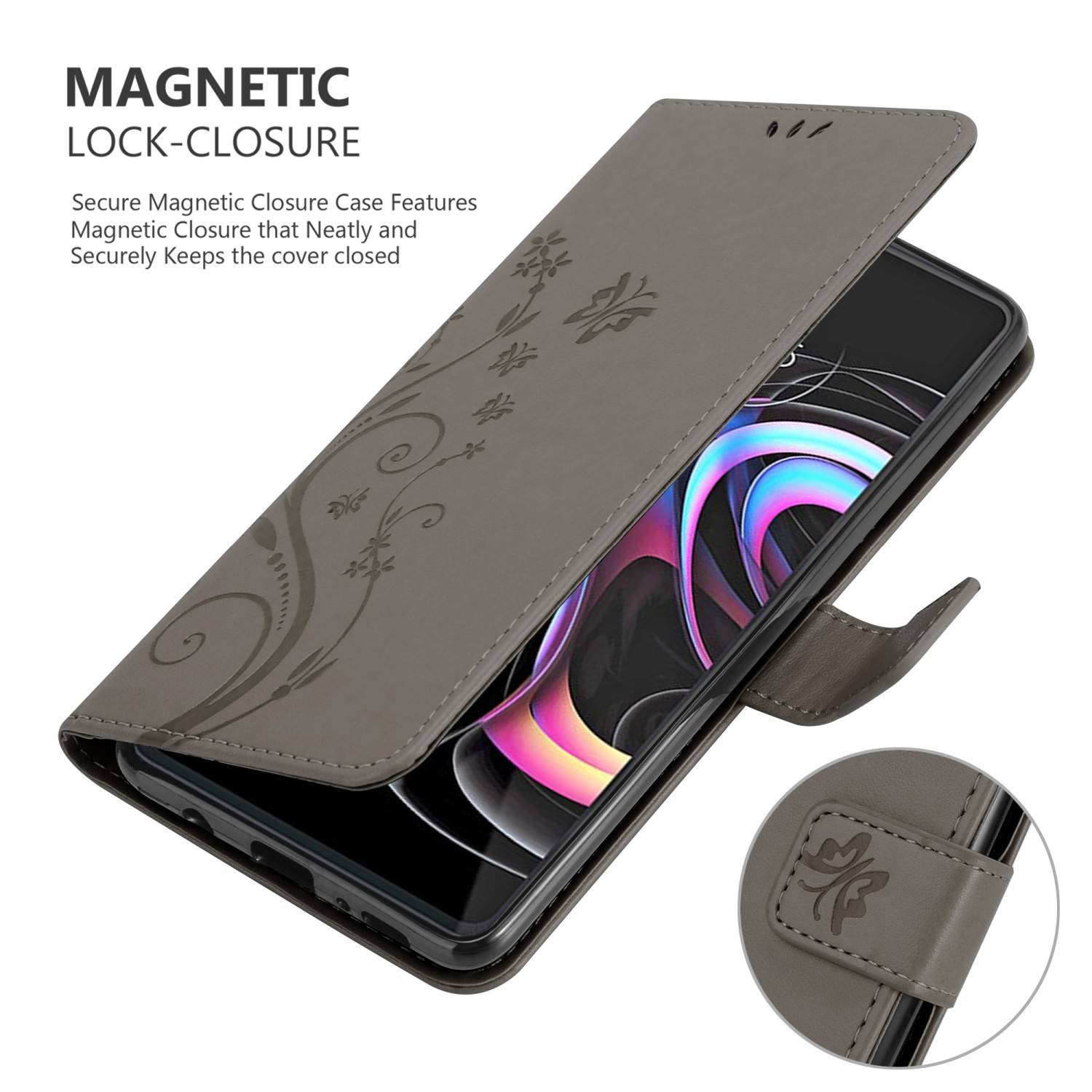 Cadorabo Hülle für Motorola EDGE 20 PRO / EDGE S PRO Schutz Hülle in Grau Schutzhülle Handy Hülle Etui Case Blumen