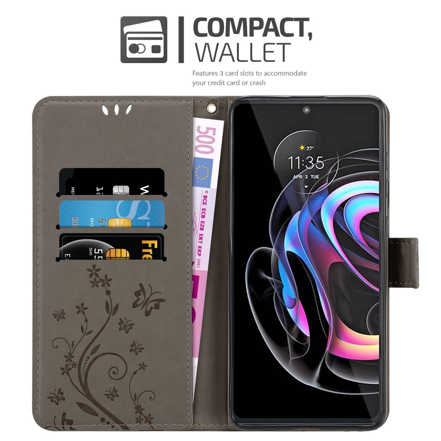 Cadorabo Hülle für Motorola EDGE 20 PRO / EDGE S PRO Schutz Hülle in Grau Schutzhülle Handy Hülle Etui Case Blumen