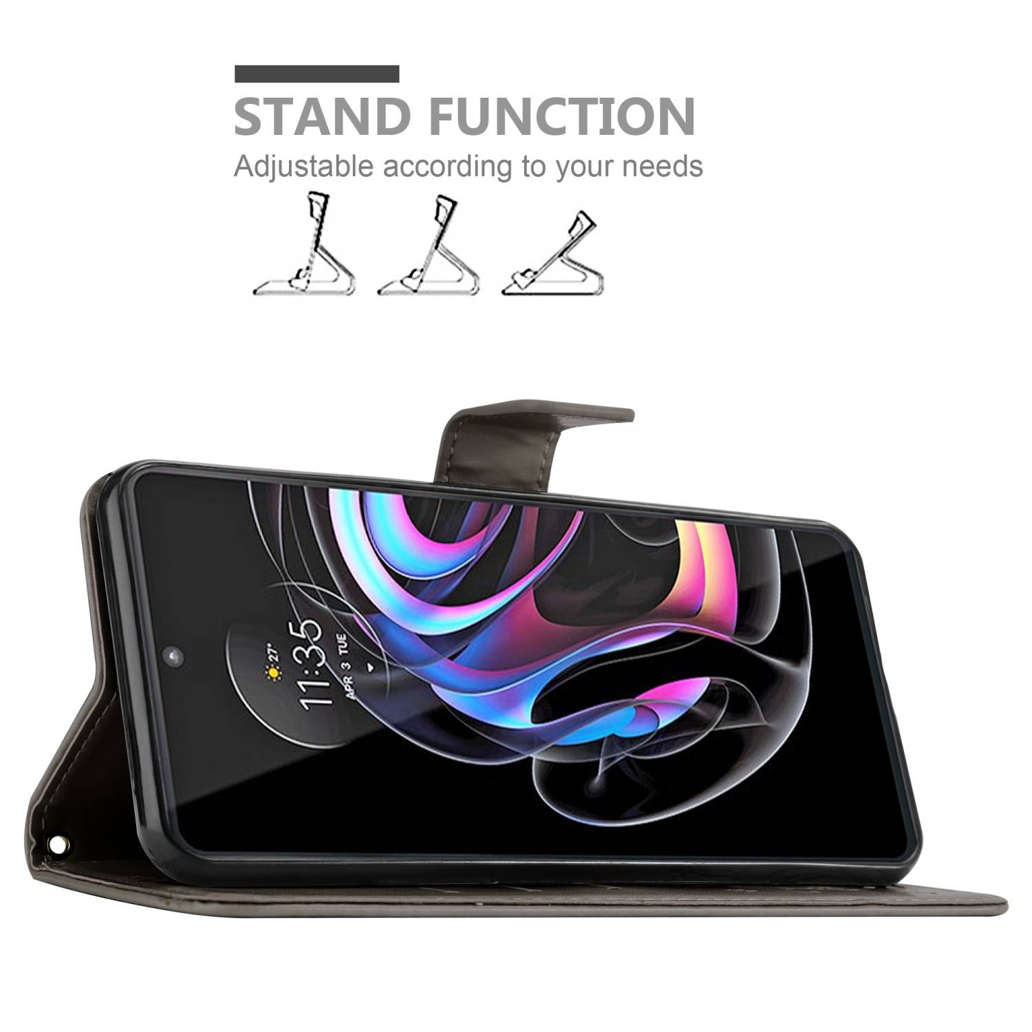 Cadorabo Hülle für Motorola EDGE 20 PRO / EDGE S PRO Schutz Hülle in Grau Schutzhülle Handy Hülle Etui Case Blumen