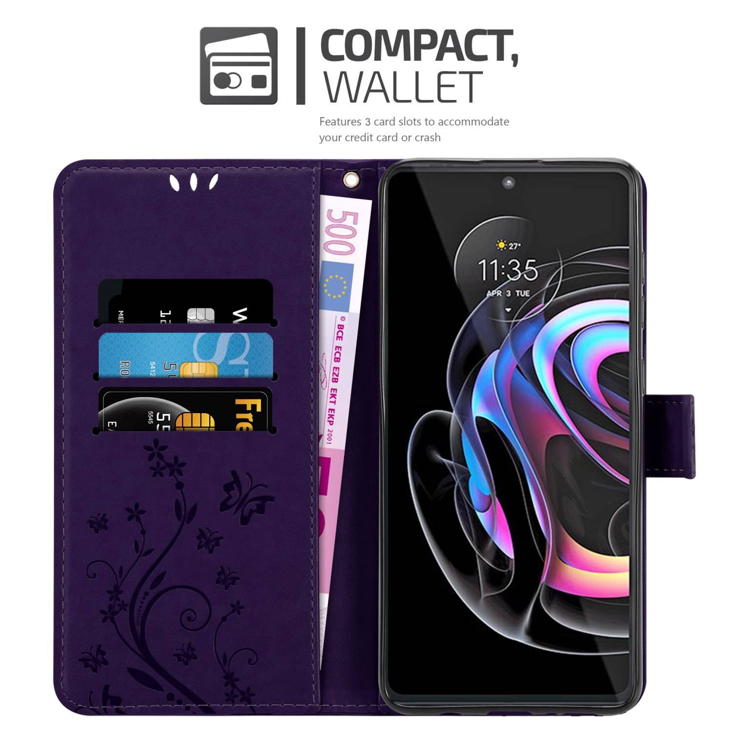 Cadorabo Hülle für Motorola EDGE 20 PRO / EDGE S PRO Schutz Hülle in Lila Schutzhülle Handy Hülle Etui Case Blumen