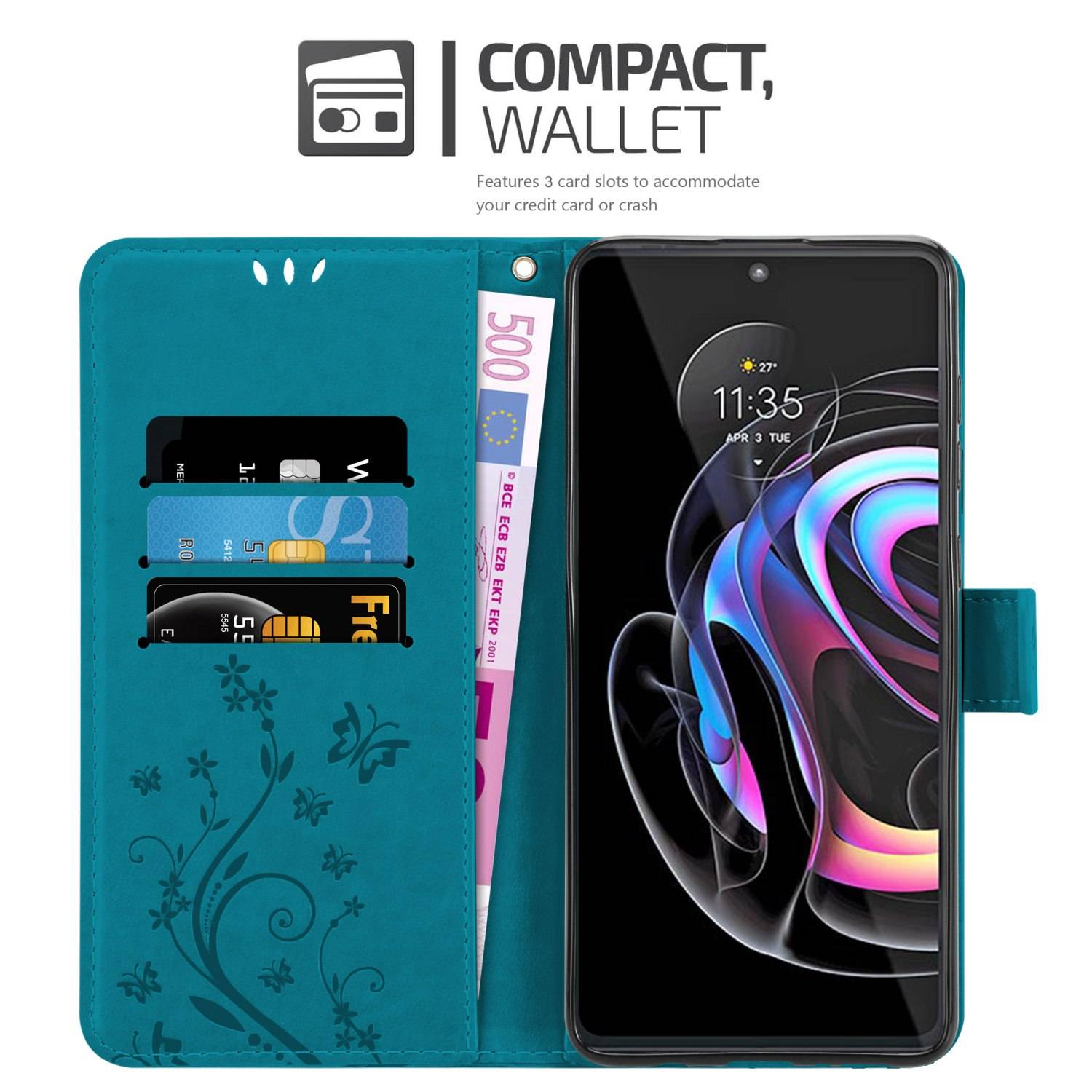 Cadorabo Hülle für Motorola EDGE 20 PRO / EDGE S PRO Schutz Hülle in Blau Schutzhülle Handy Hülle Etui Case Blumen