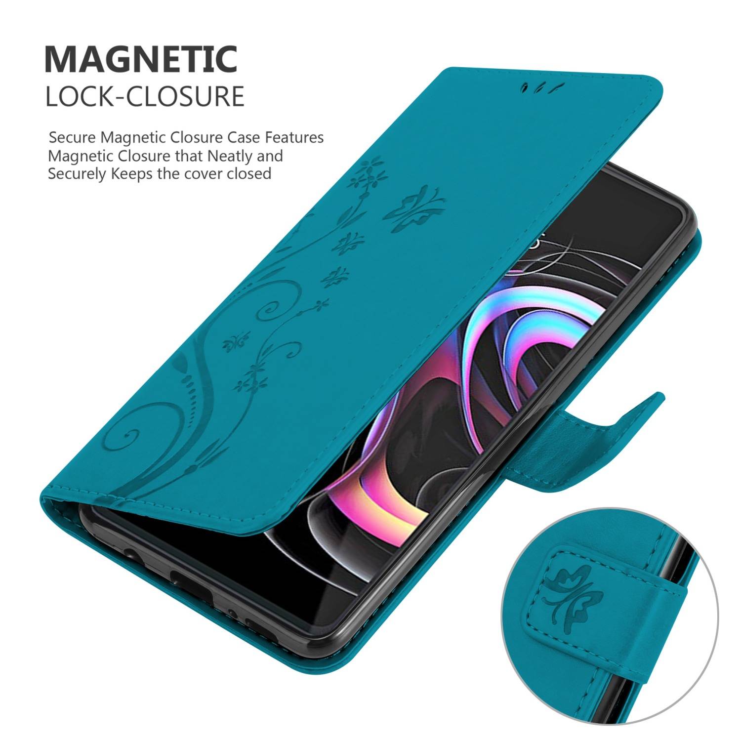 Cadorabo Hülle für Motorola EDGE 20 PRO / EDGE S PRO Schutz Hülle in Blau Schutzhülle Handy Hülle Etui Case Blumen