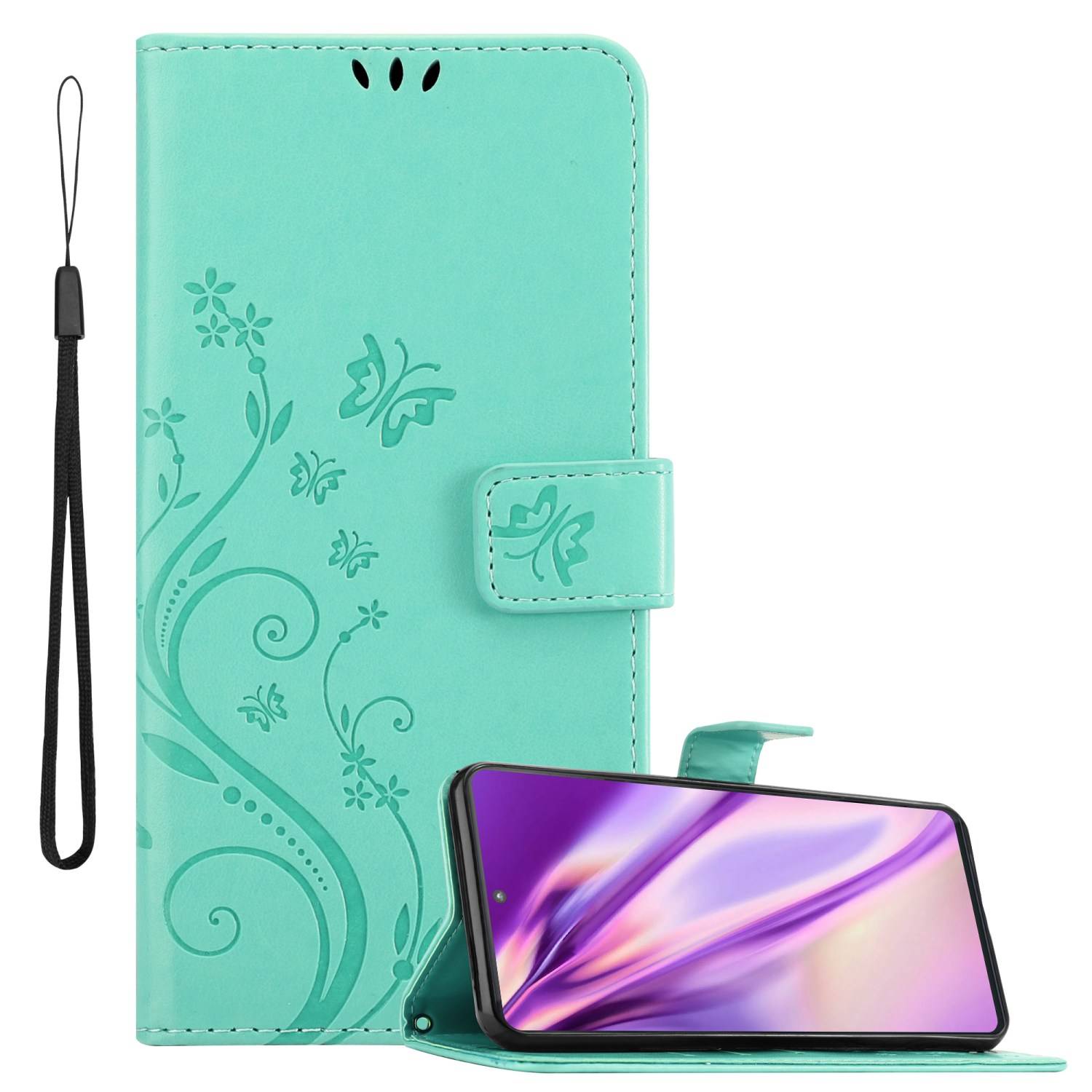 Cadorabo Hülle für Motorola EDGE 20 PRO / EDGE S PRO Schutz Hülle in Türkis Schutzhülle Handy Hülle Etui Case Blumen